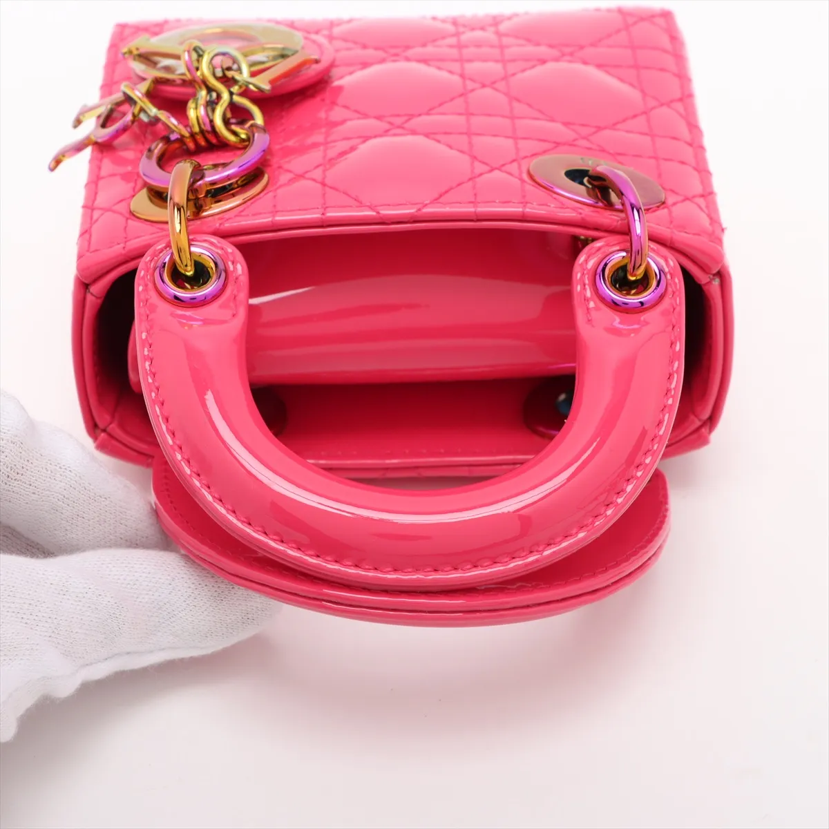 Cannage Lady Dior Micro Patent Leather 2WAY Handbag Pink — view 5