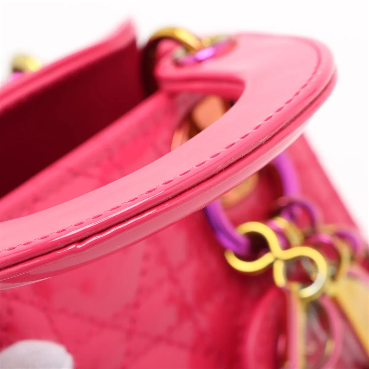 Cannage Lady Dior Micro Patent Leather 2WAY Handbag Pink — view 10