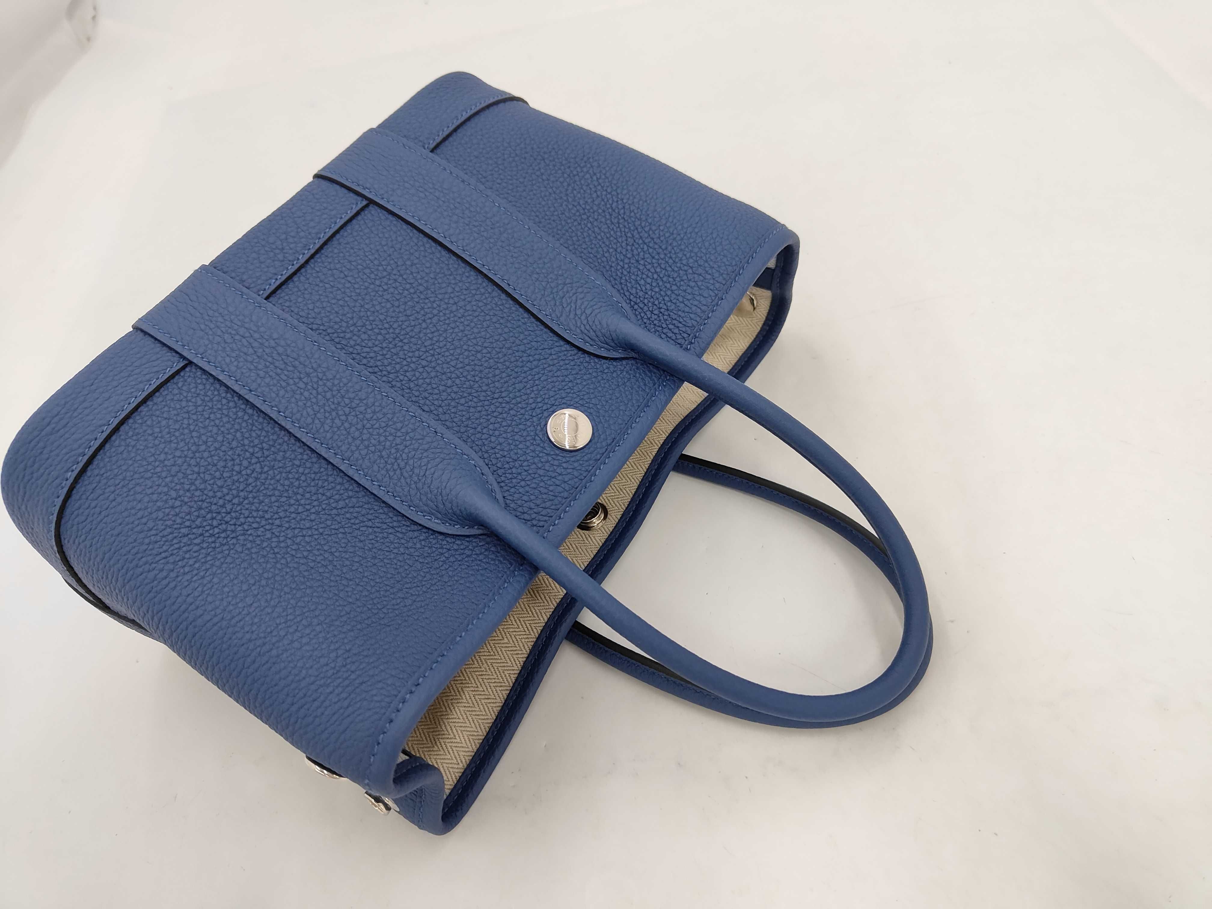 Garden Party Neo Blue Tie Togo Silver Hardware K Stamp Handbag Tote Bag — view 5