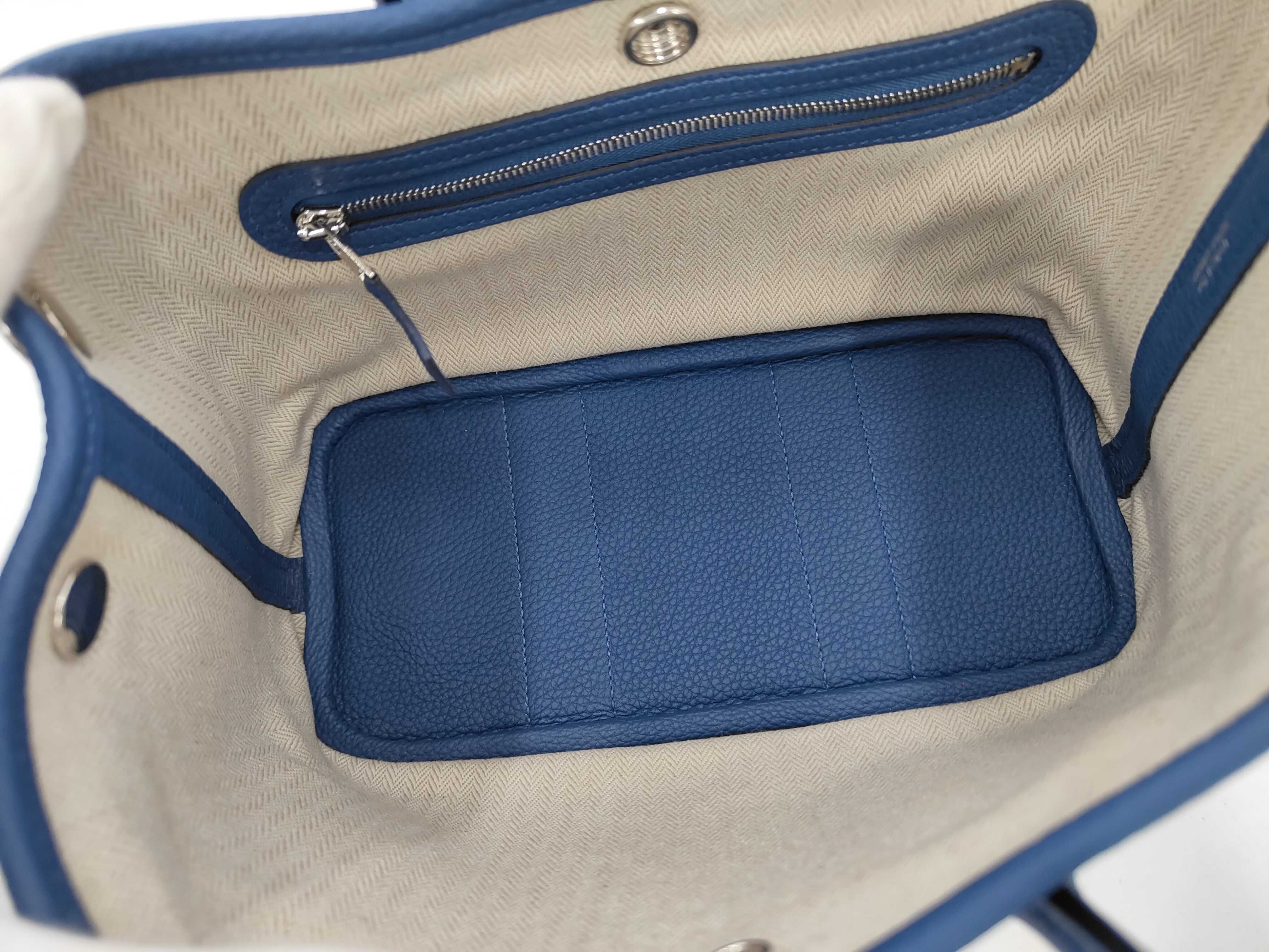 Garden Party Neo Blue Tie Togo Silver Hardware K Stamp Handbag Tote Bag — view 8