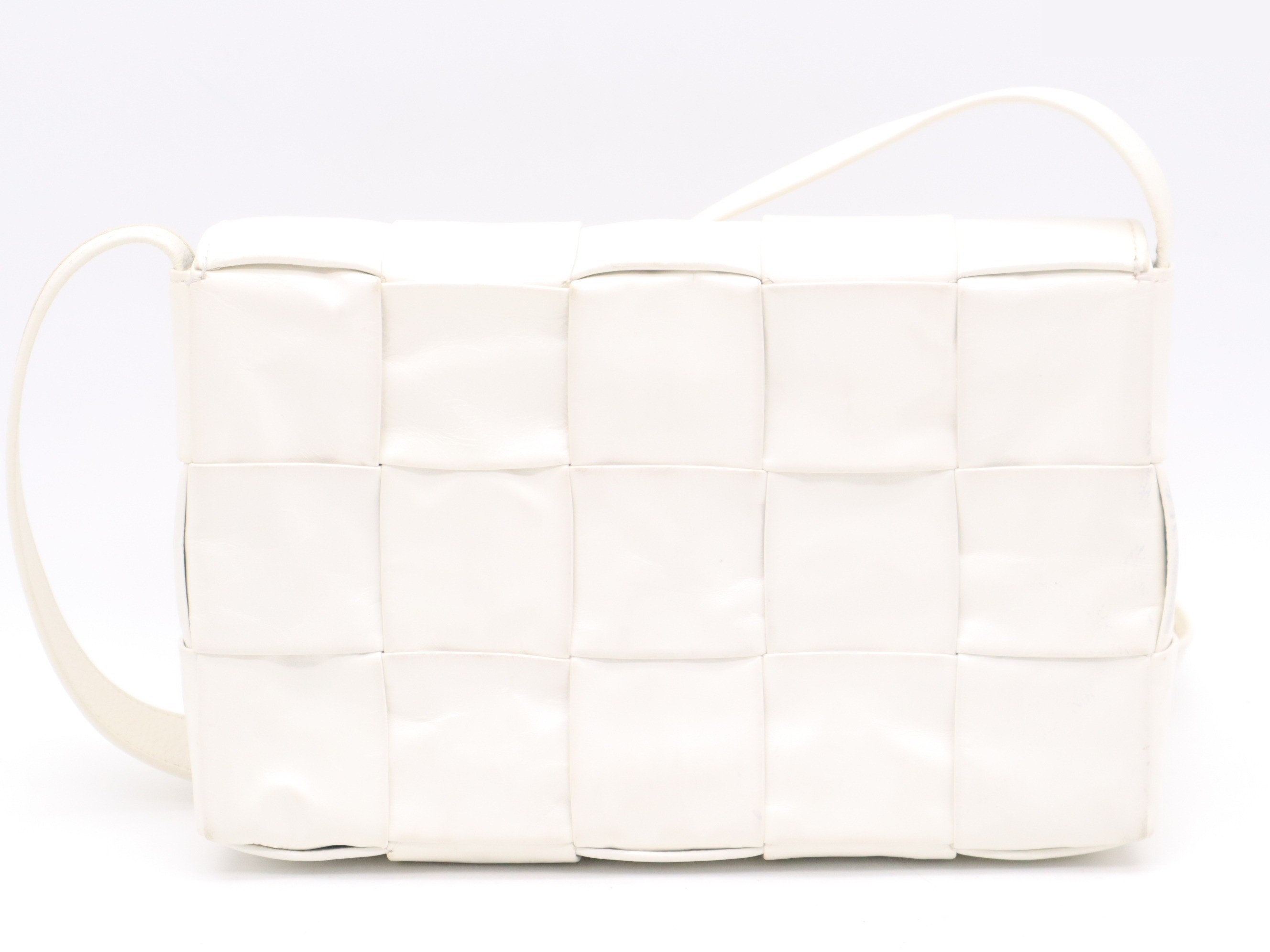 Leather Intrecciato Cassette Shoulder Bag, White, RFID Reaction Confirmed — view 2