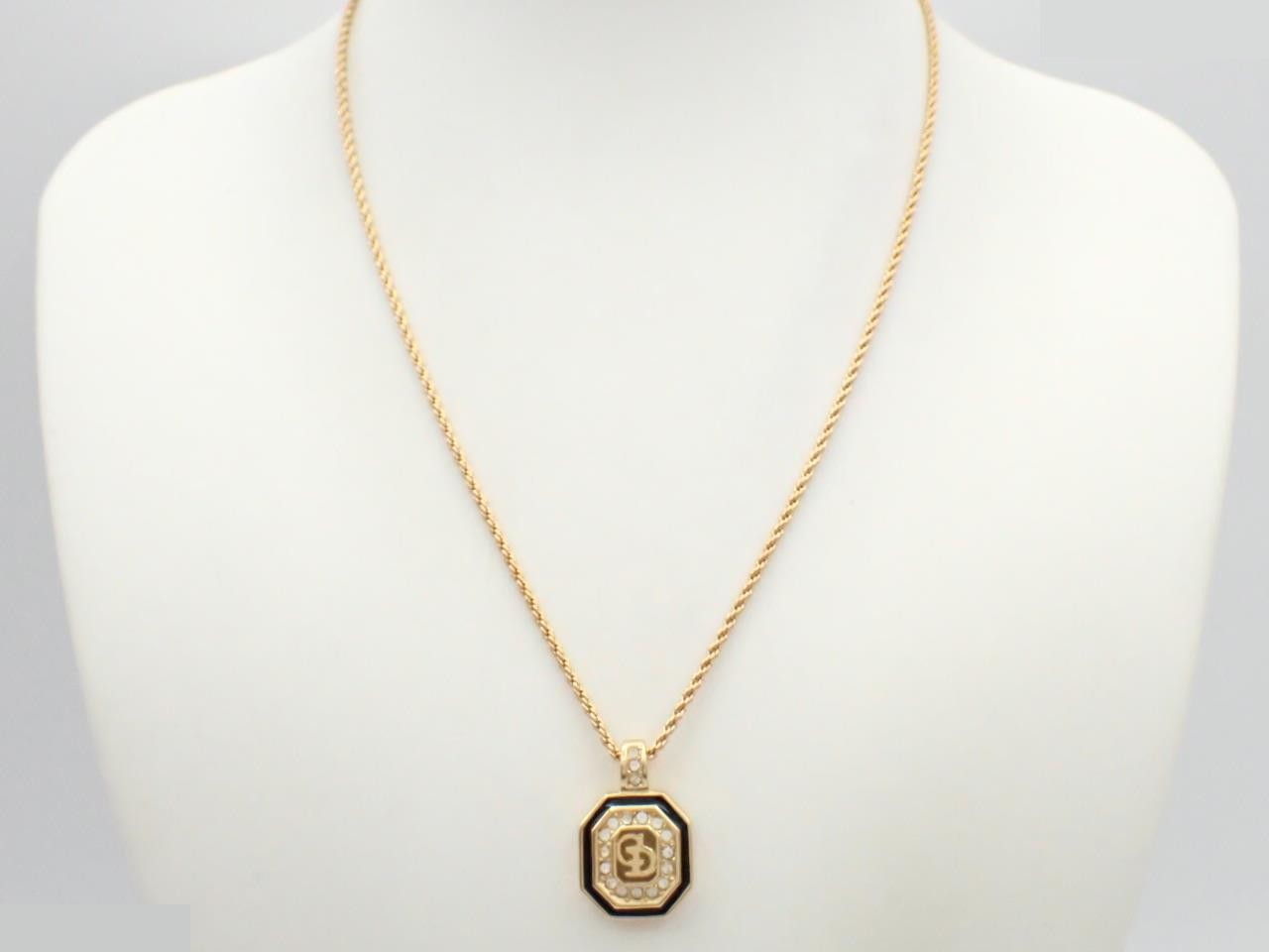 CD logo rhinestone gold necklace chain approx. 43cm — view 3