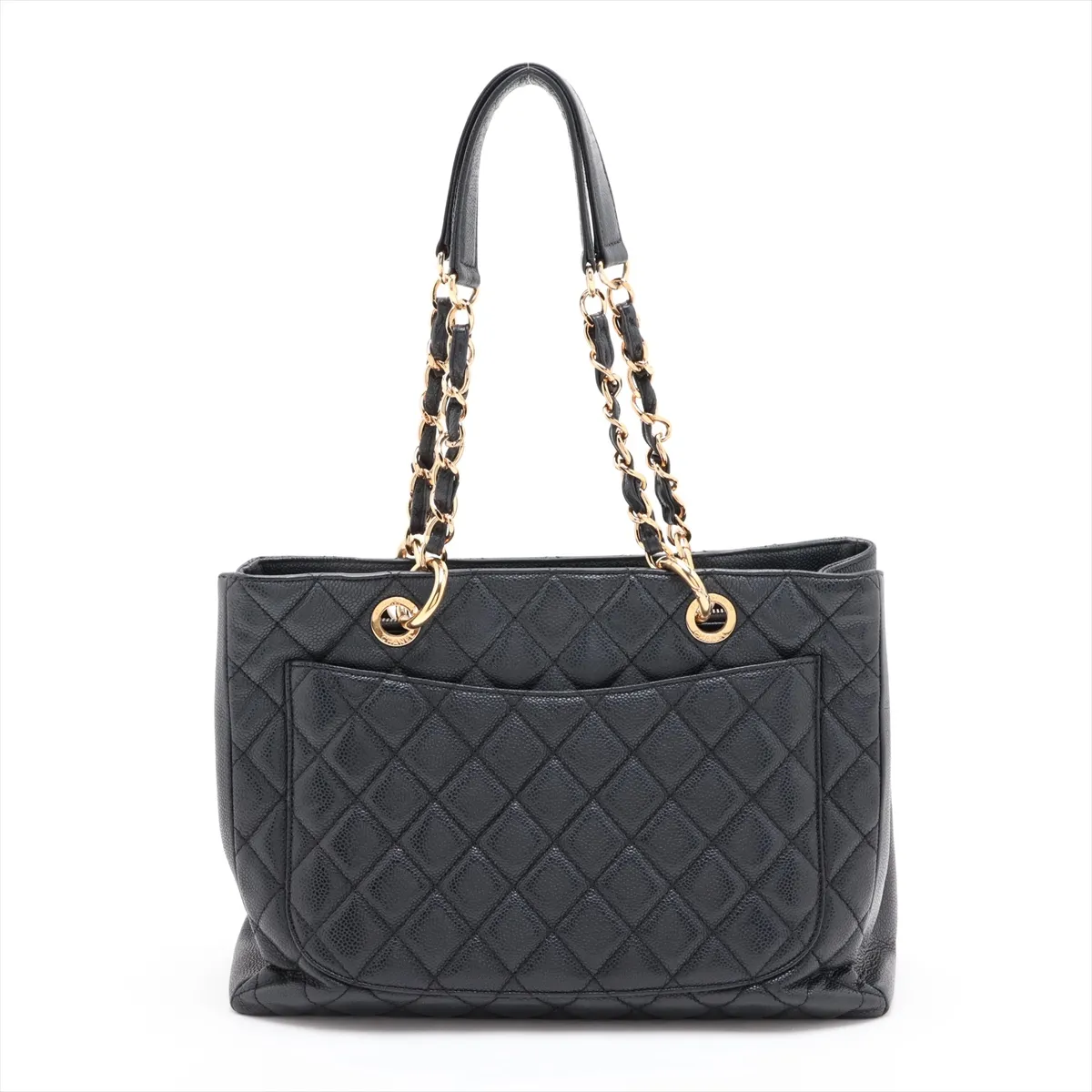 GST Caviar Skin Chain Tote Bag, Black with Gold Hardware, 14743353, Series 14 — view 2
