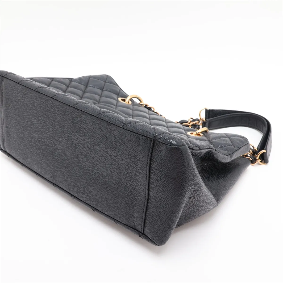 GST Caviar Skin Chain Tote Bag, Black with Gold Hardware, 14743353, Series 14 — view 3