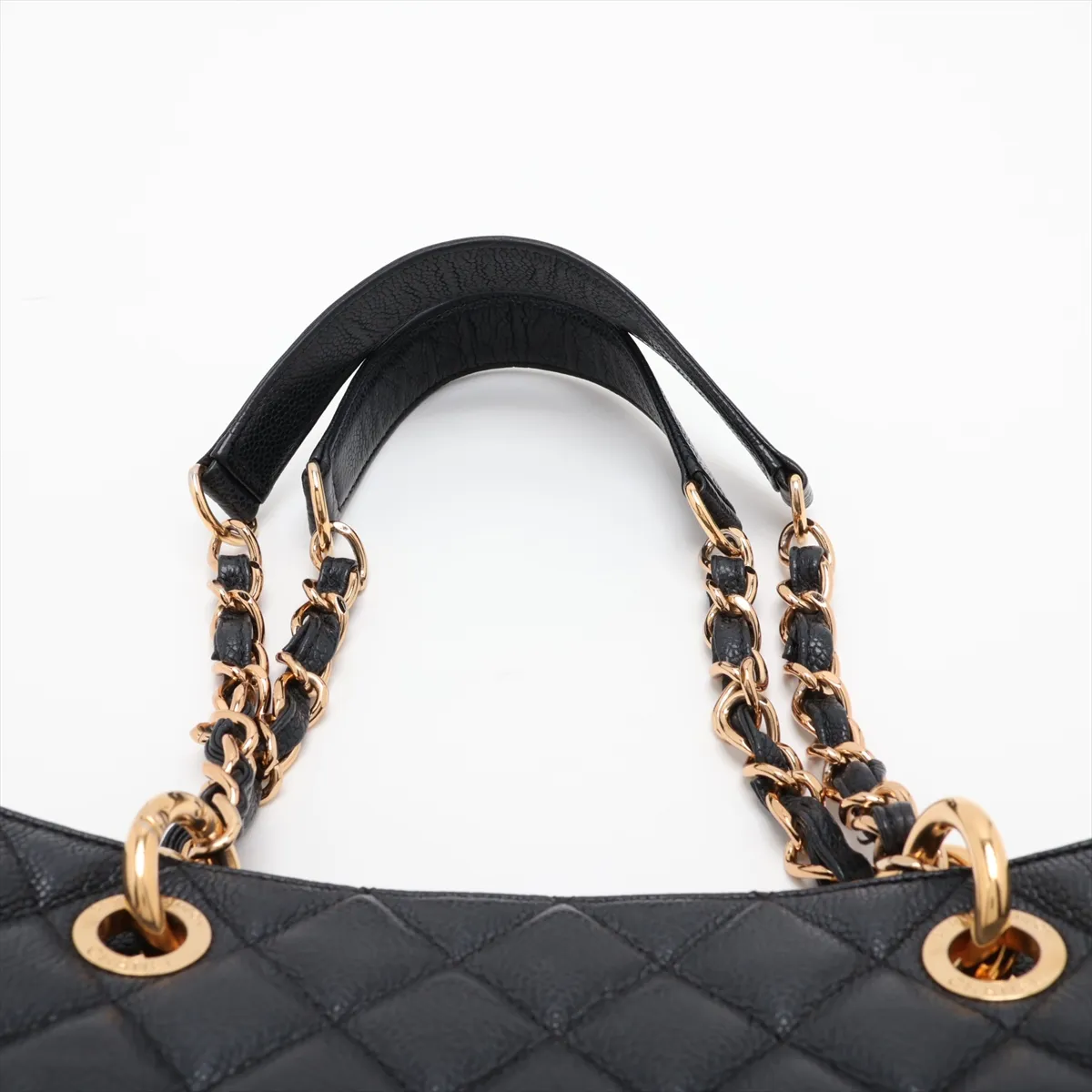 GST Caviar Skin Chain Tote Bag, Black with Gold Hardware, 14743353, Series 14 — view 6