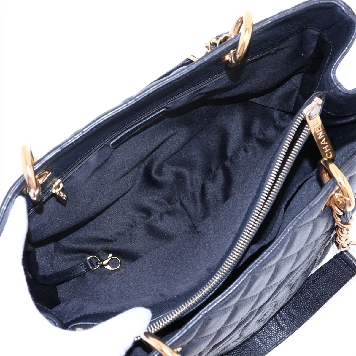 GST Caviar Skin Chain Tote Bag, Black with Gold Hardware, 14743353, Series 14 — view 10