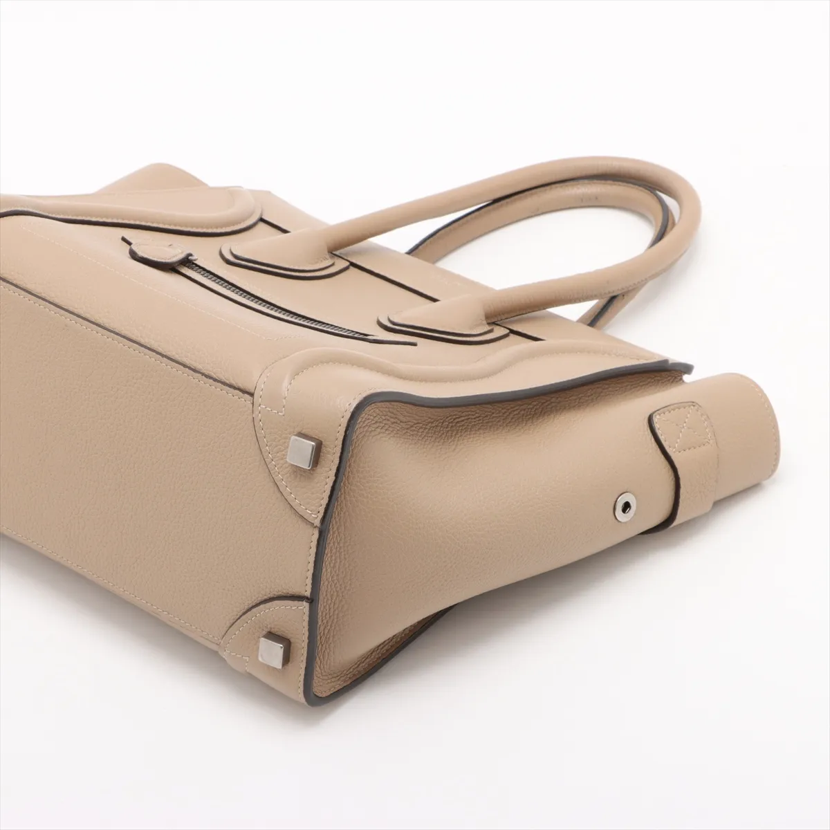 Luggage Micro Shopper Leather Handbag, Beige — view 3