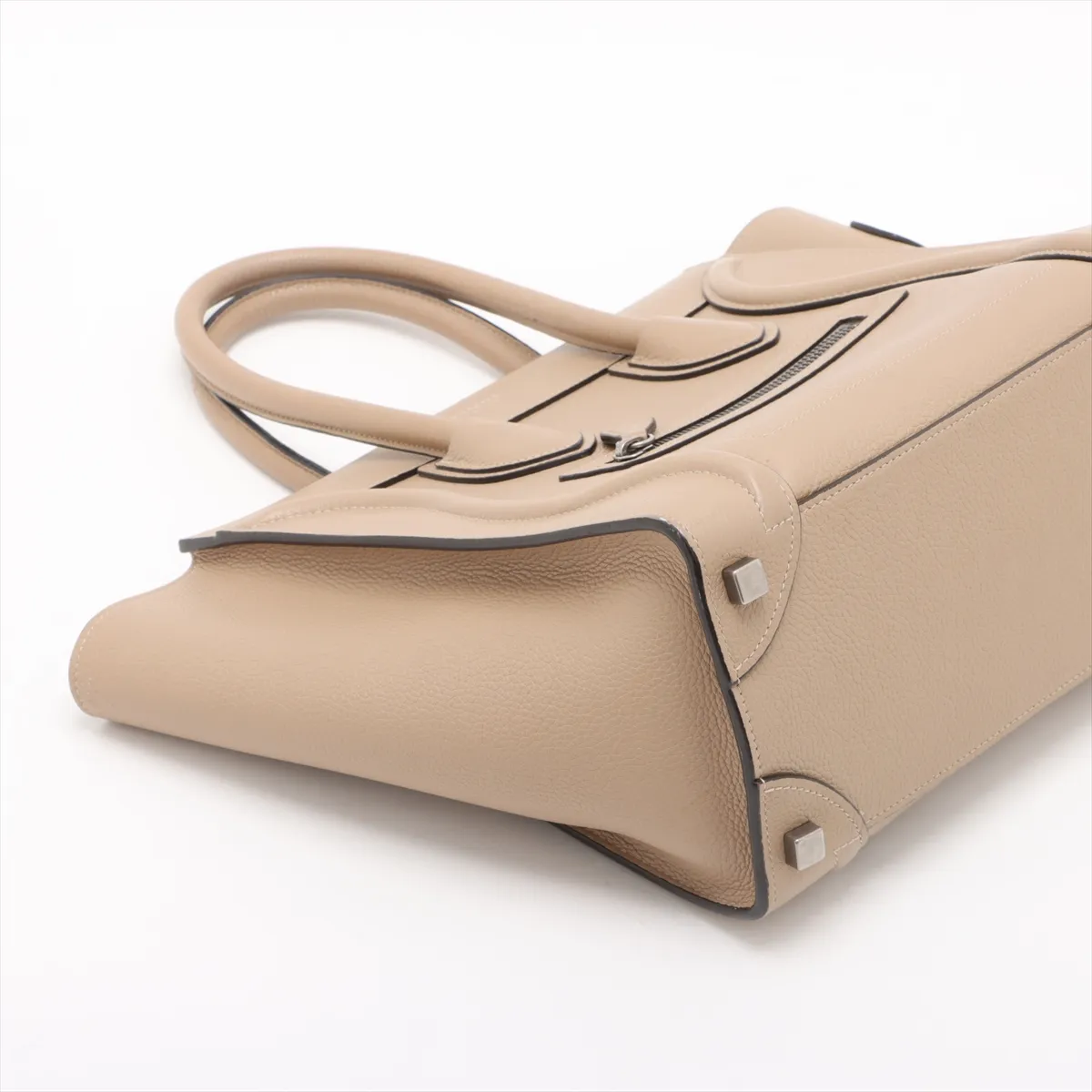 Luggage Micro Shopper Leather Handbag, Beige — view 4