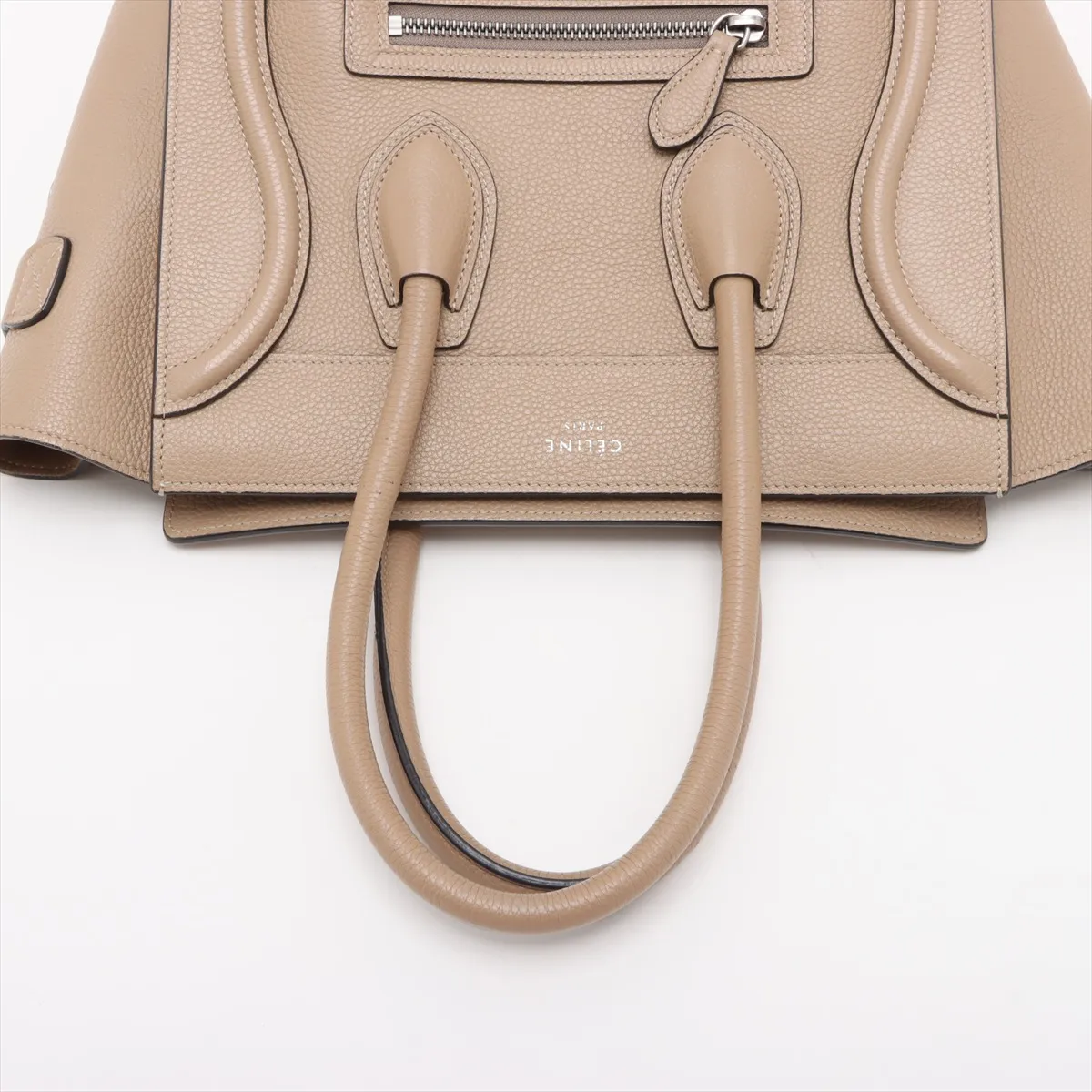 Luggage Micro Shopper Leather Handbag, Beige — view 5