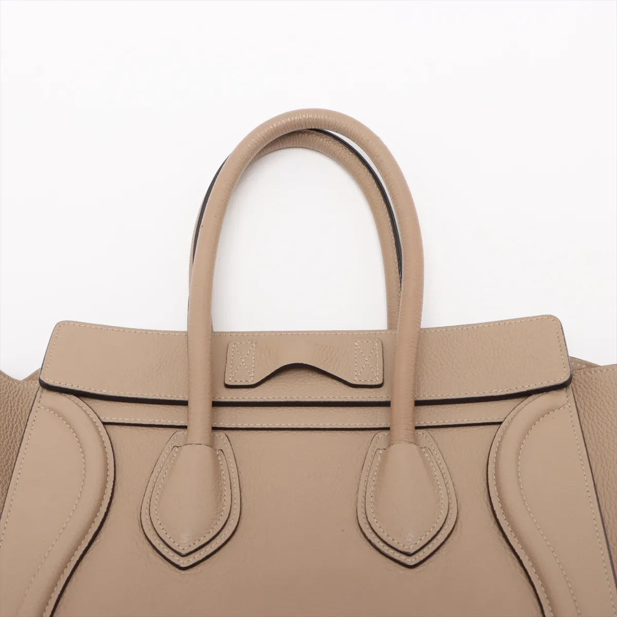 Luggage Micro Shopper Leather Handbag, Beige — view 6
