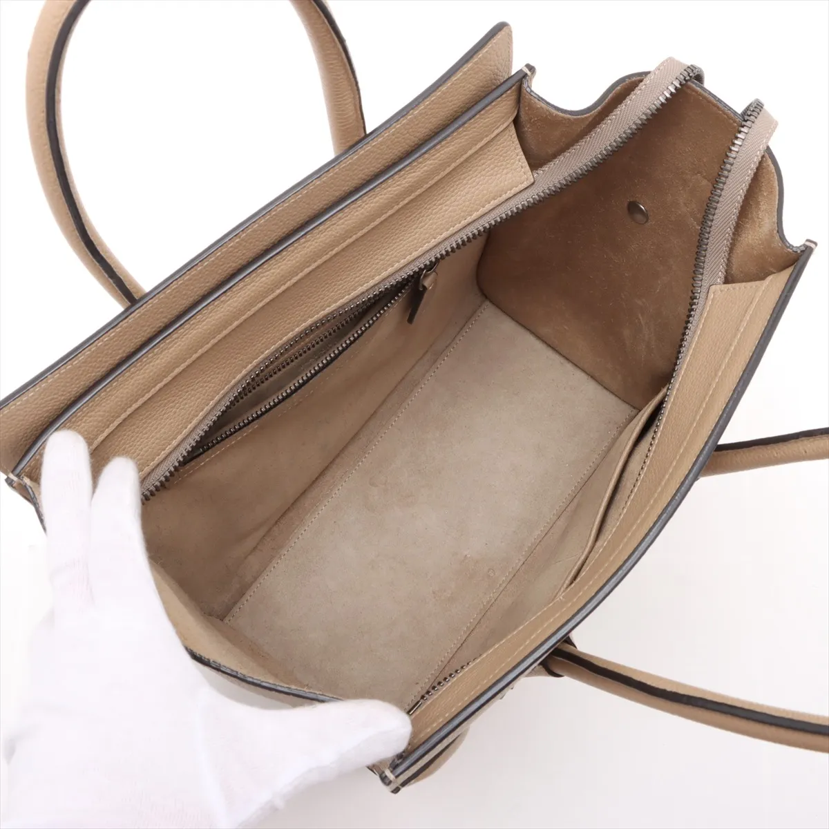 Luggage Micro Shopper Leather Handbag, Beige — view 7