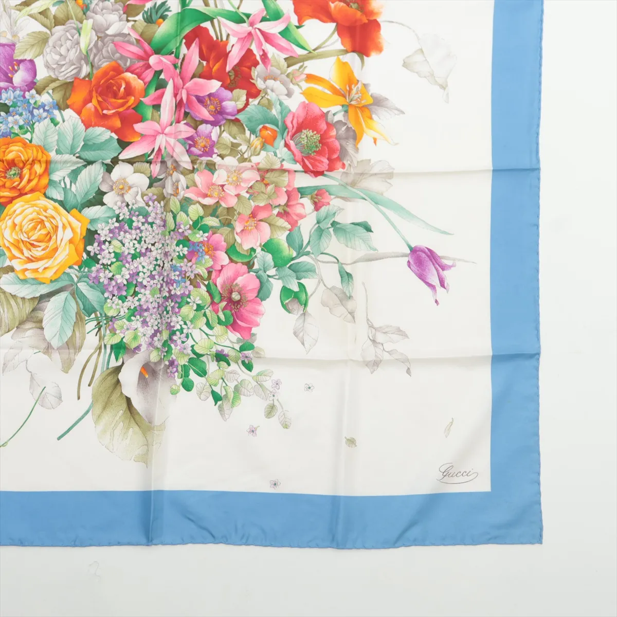 Flora scarf, silk, light blue. Shows signs of wear, — view 4