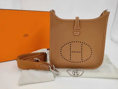 Evelyne 23 Shoulder Bag, Taurillon Clemence Leather, Gold with Silver Hardware, K Stamp