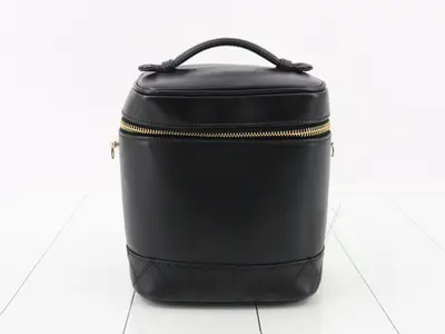 Bicolore Leather Vanity Bag Handbag, Black