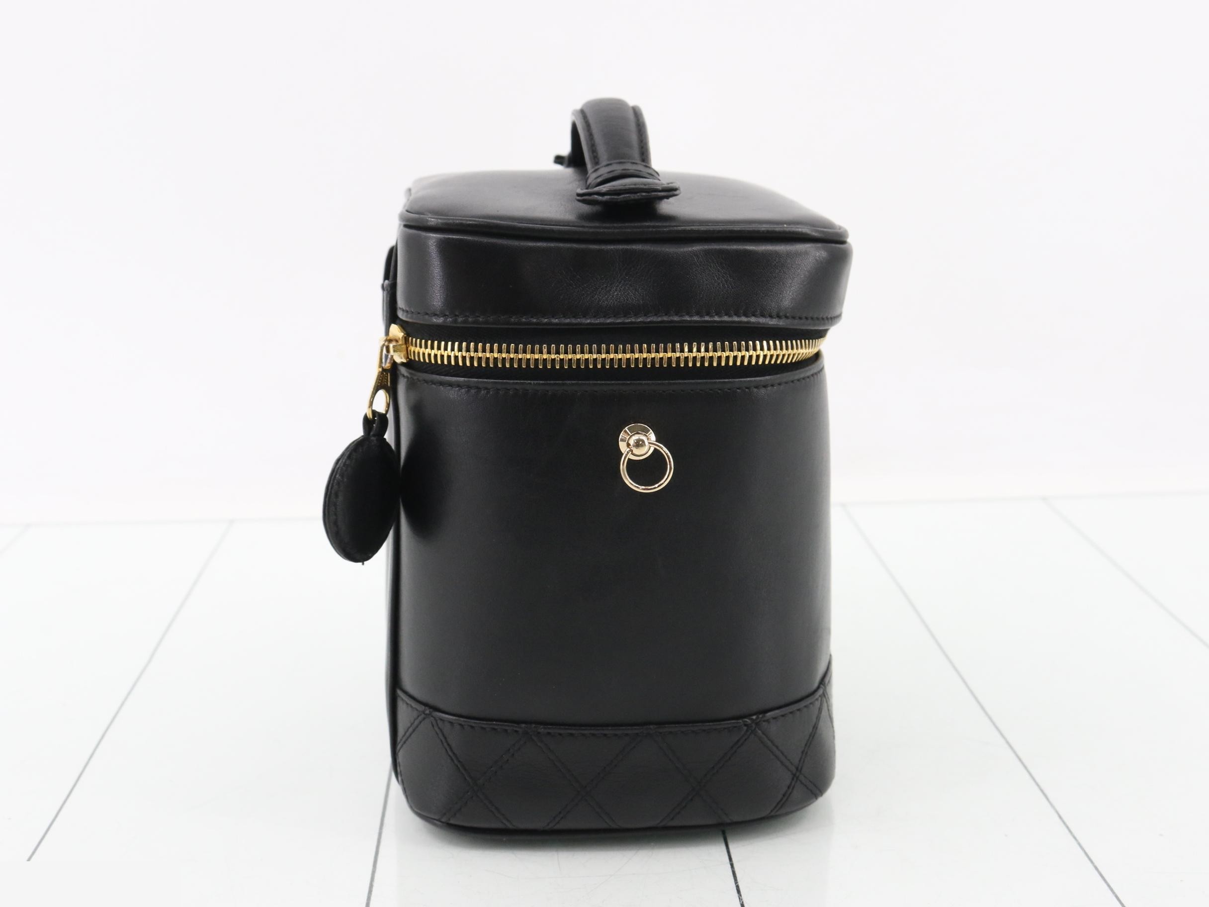 Bicolore Leather Vanity Bag Handbag, Black — view 4