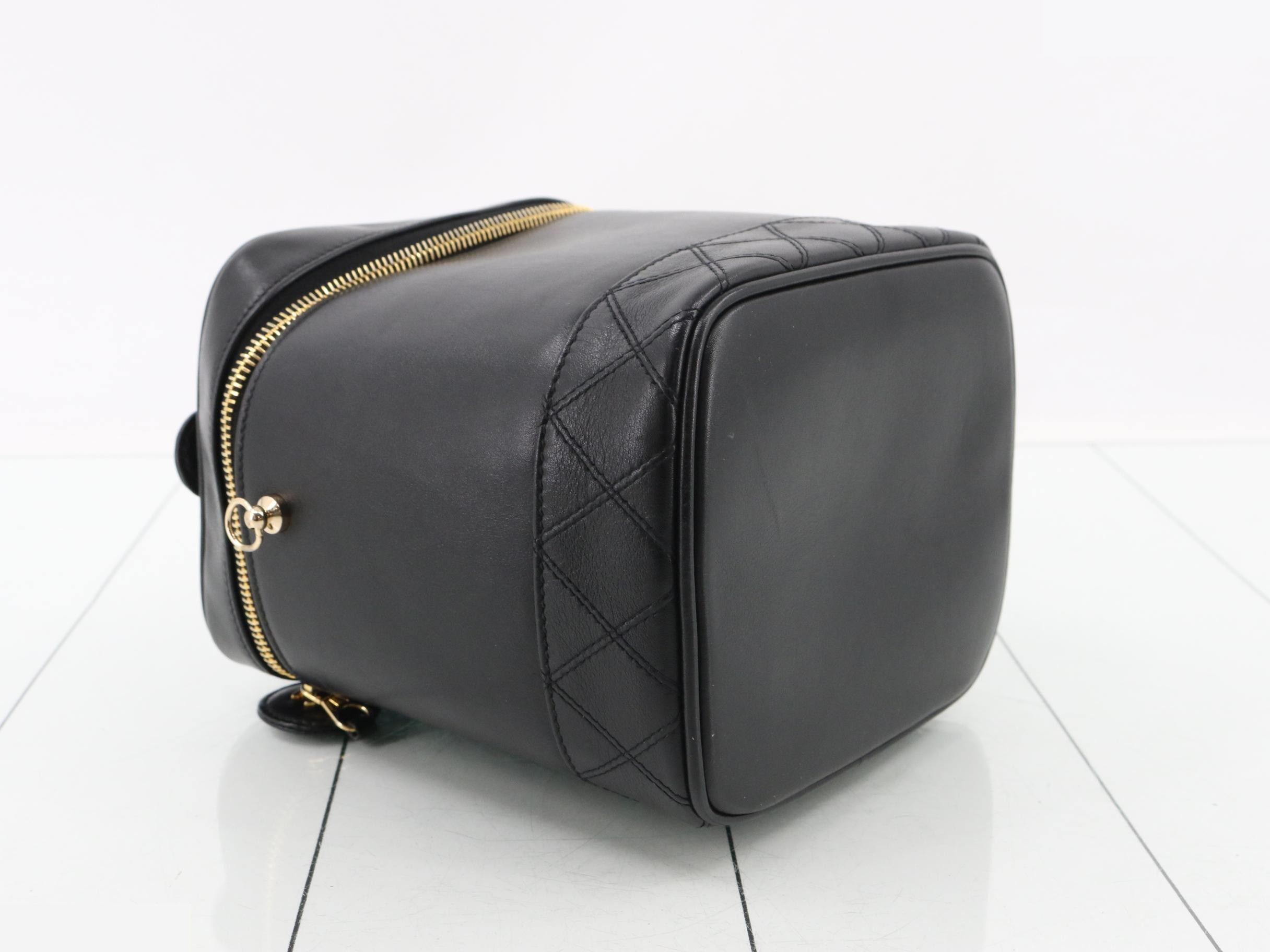 Bicolore Leather Vanity Bag Handbag, Black — view 5