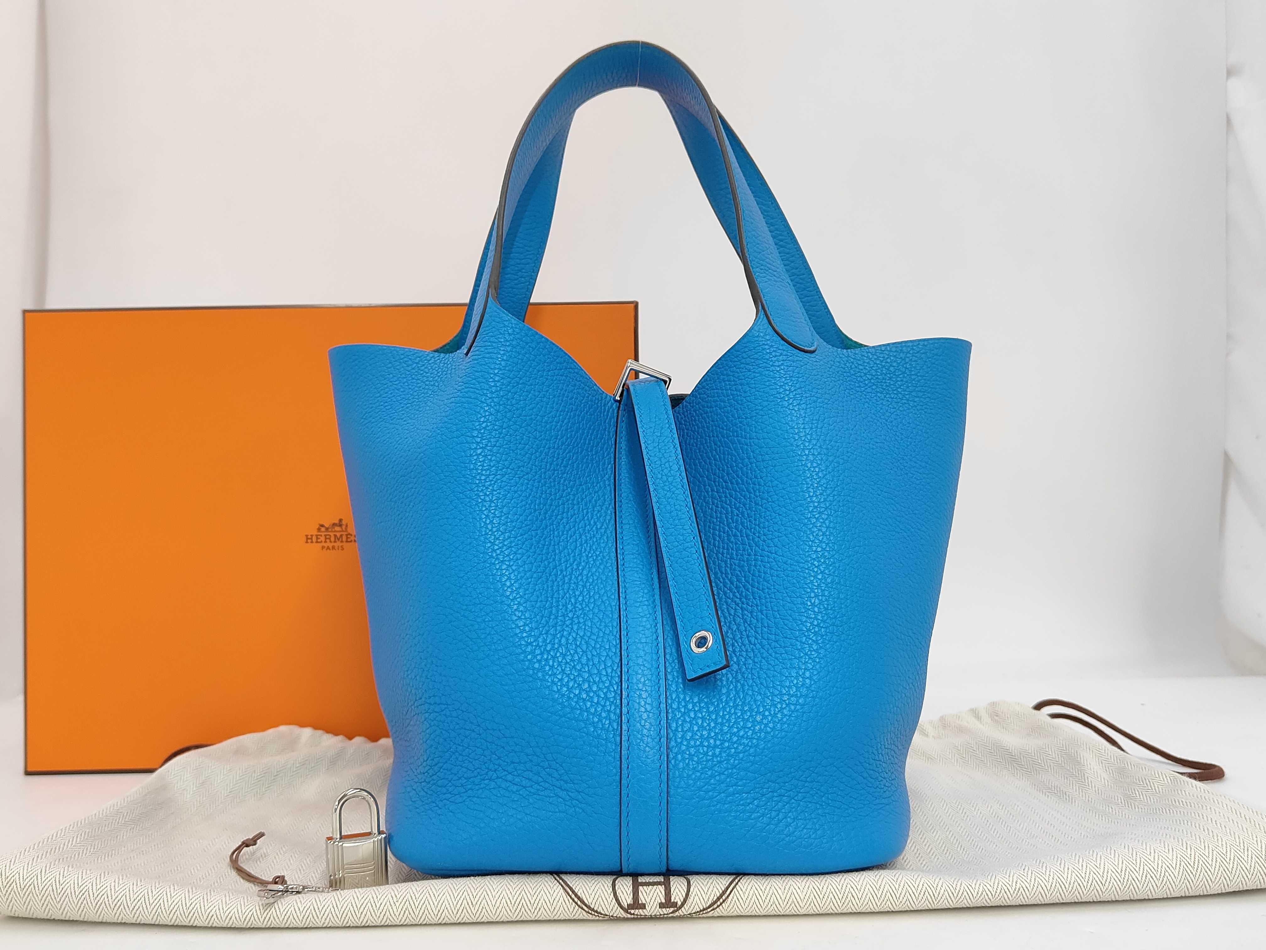 Picotin Taurillon Leather Handbag, Blue Tones, Silver Hardware, X Stamp