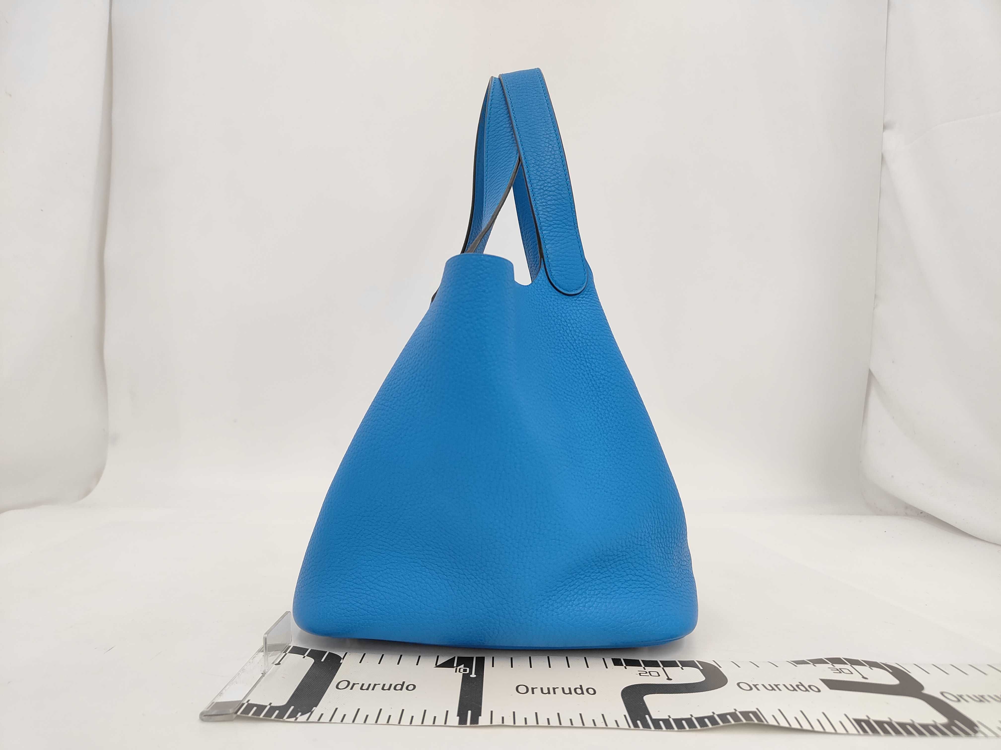 Picotin Taurillon Leather Handbag, Blue Tones, Silver Hardware, X Stamp — view 2