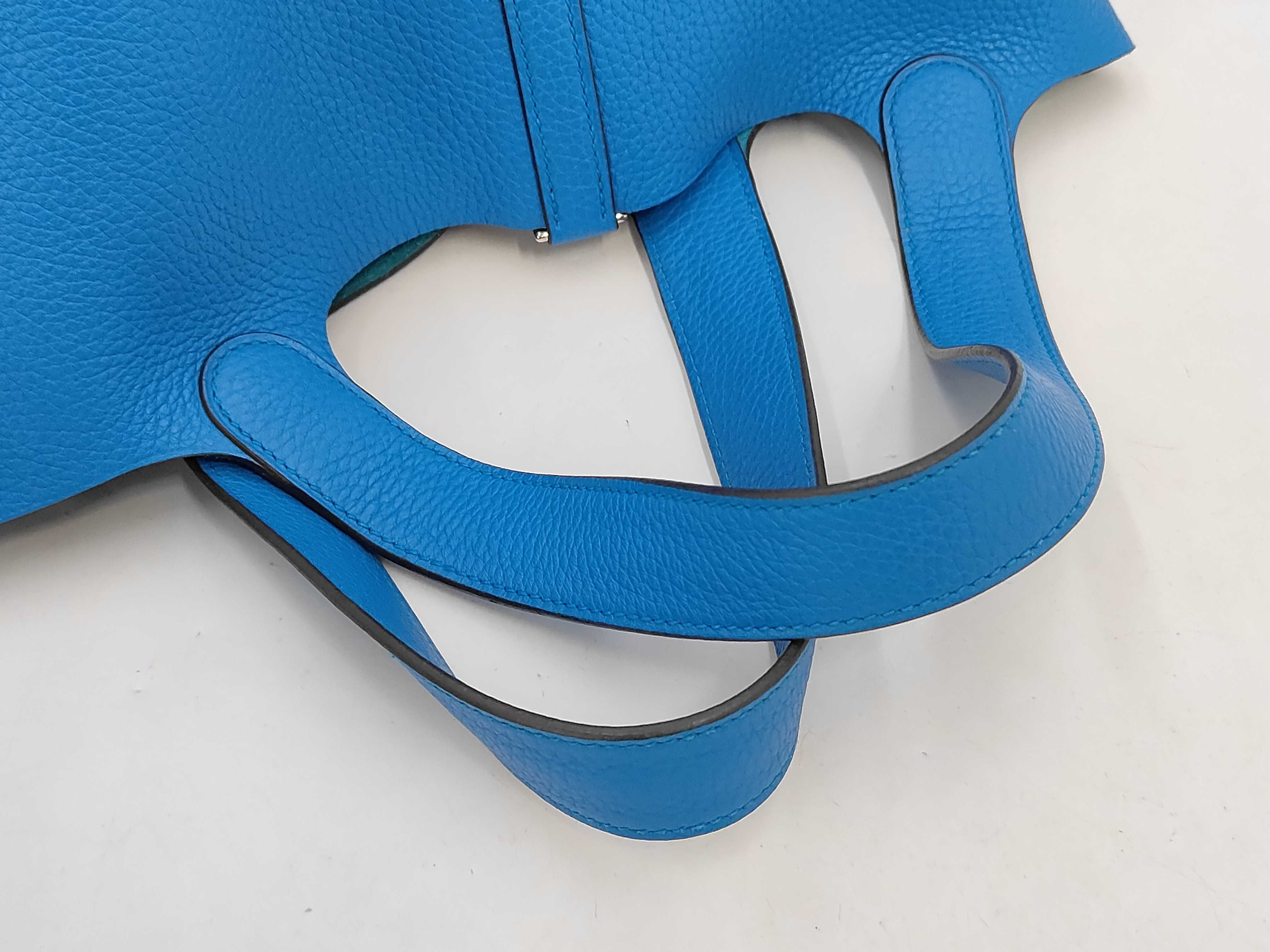 Picotin Taurillon Leather Handbag, Blue Tones, Silver Hardware, X Stamp — view 3