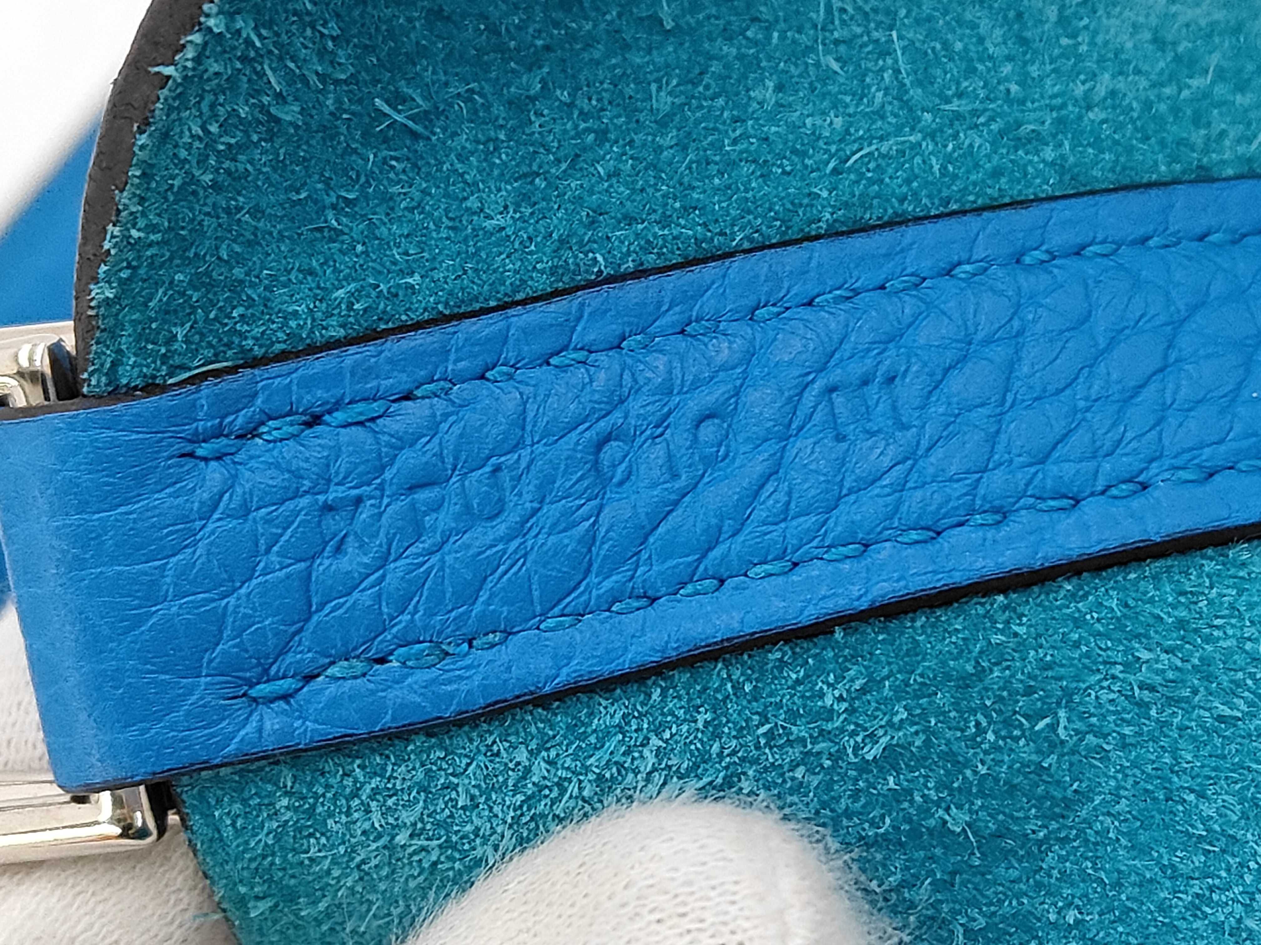 Picotin Taurillon Leather Handbag, Blue Tones, Silver Hardware, X Stamp — view 9