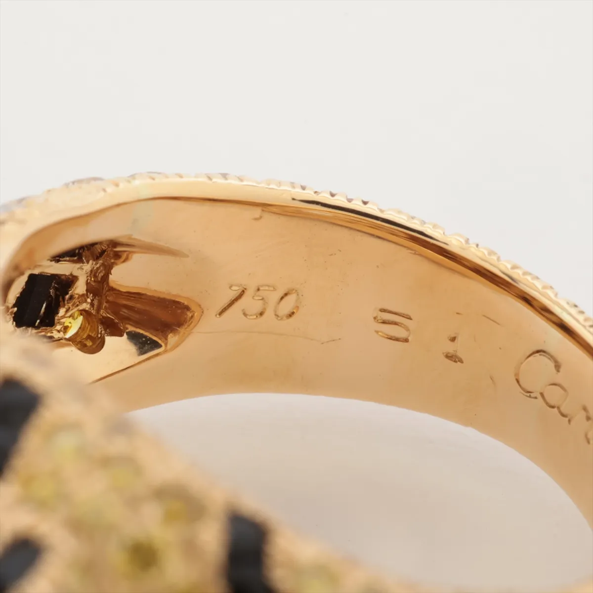 Tiger Diamond Onyx Ring 750 (YG) 16.2g Size 51 764348 Onyx chip on the nose, small chips on the stone, — view 3