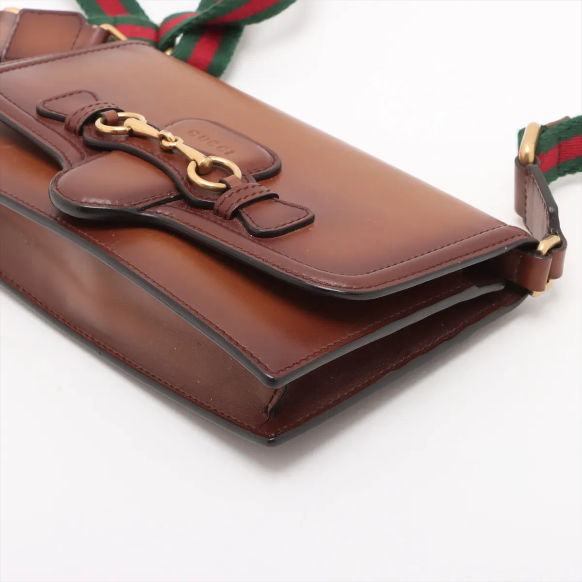 Horsebit Leather Shoulder Bag Brown 382275 — view 3
