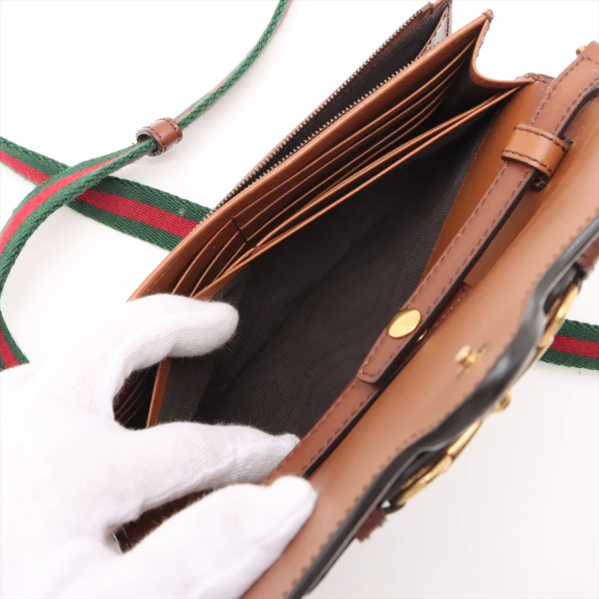 Horsebit Leather Shoulder Bag Brown 382275 — view 8
