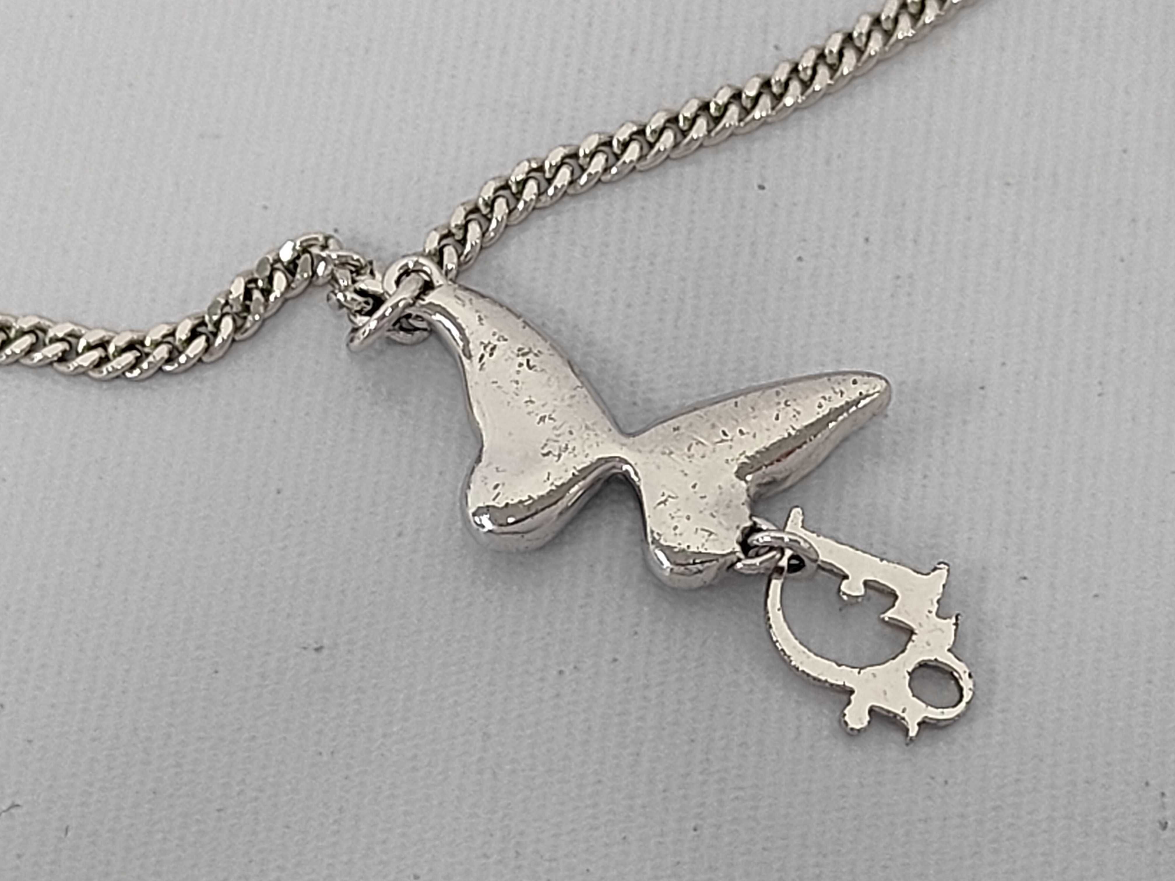 Rhinestone Logo Butterfly Curb Chain Silver Necklace — view 2
