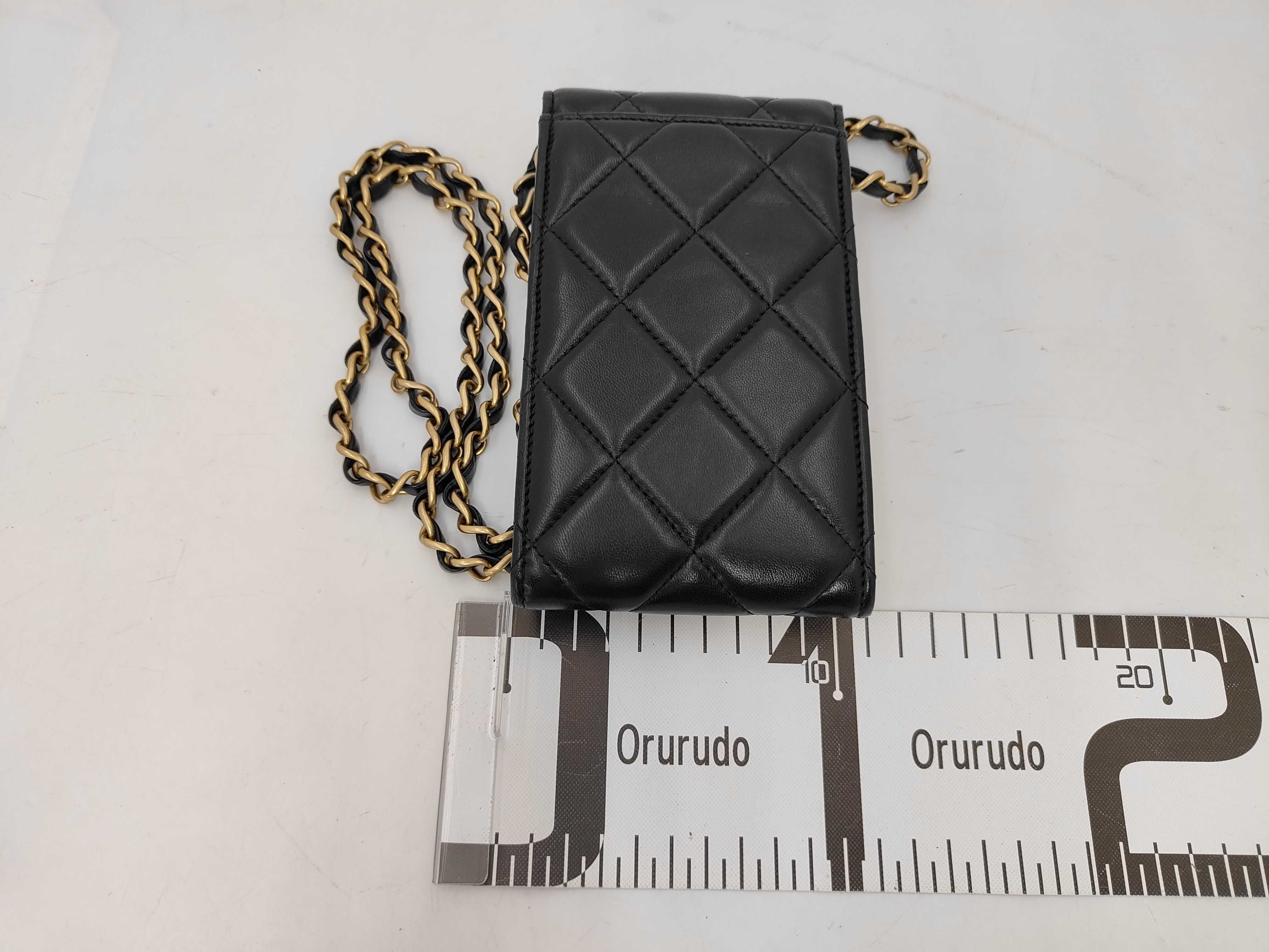 Lambskin Chain Phone Shoulder Bag (Black) — view 2