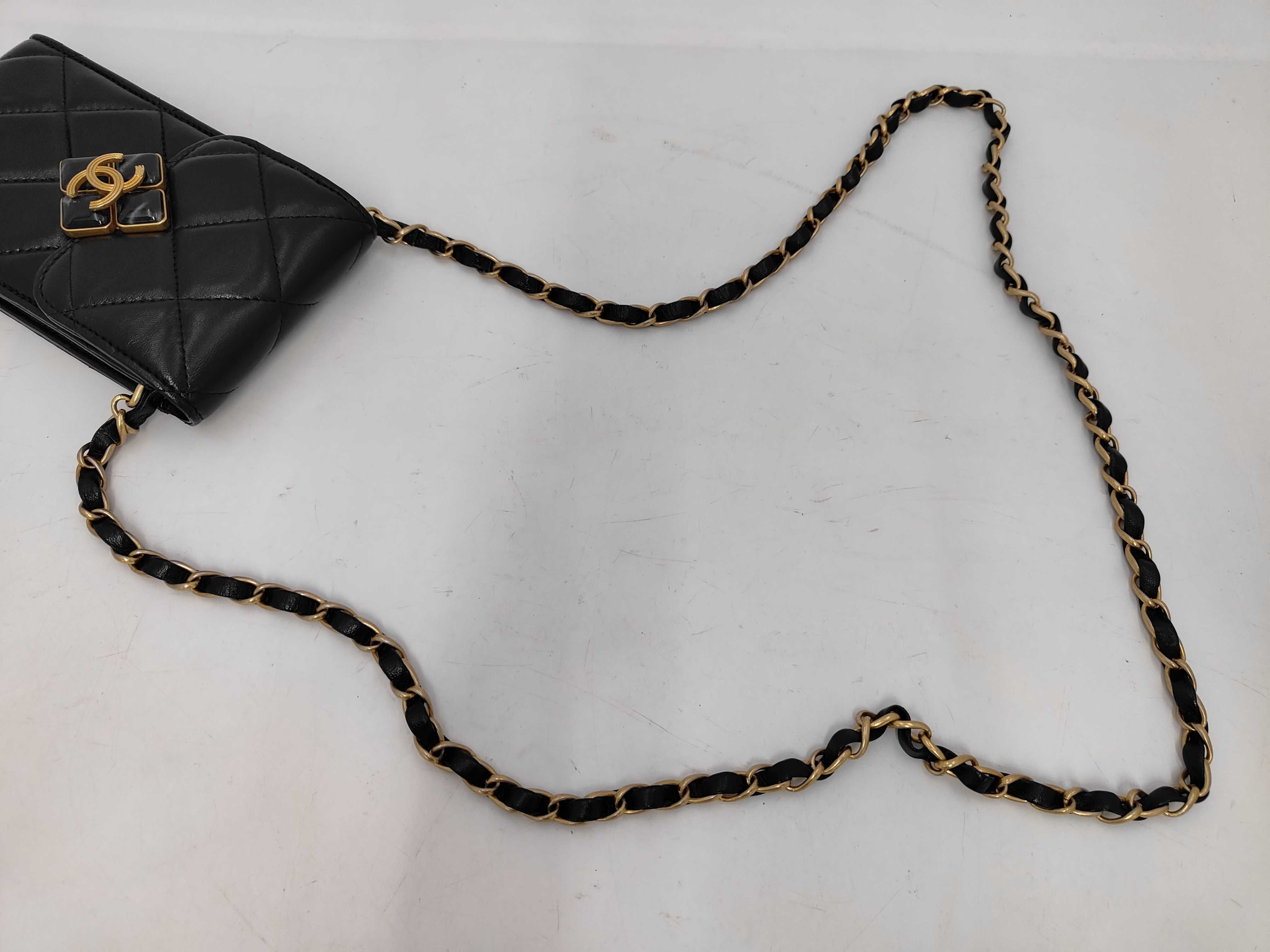 Lambskin Chain Phone Shoulder Bag (Black) — view 5