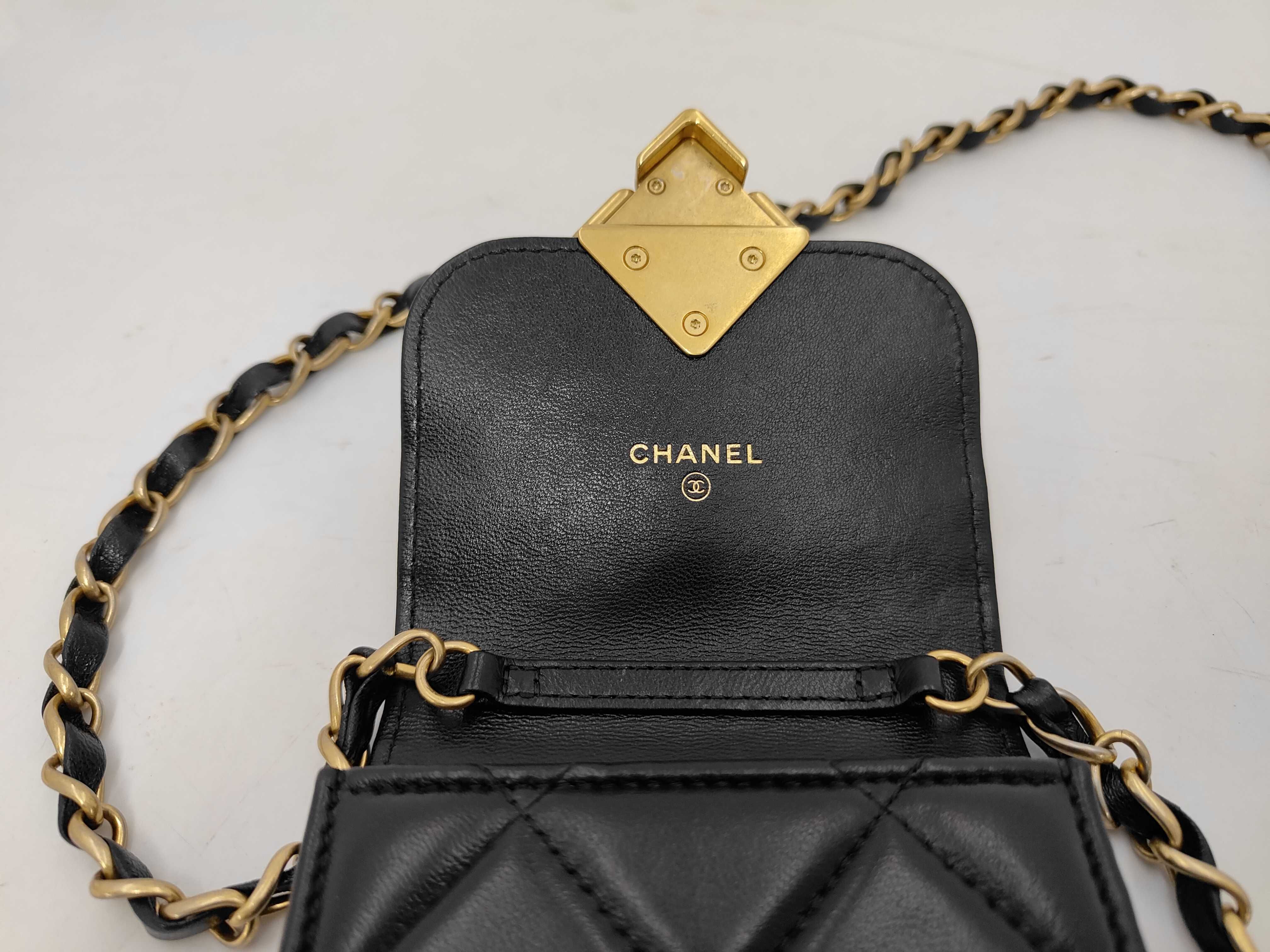 Lambskin Chain Phone Shoulder Bag (Black) — view 8