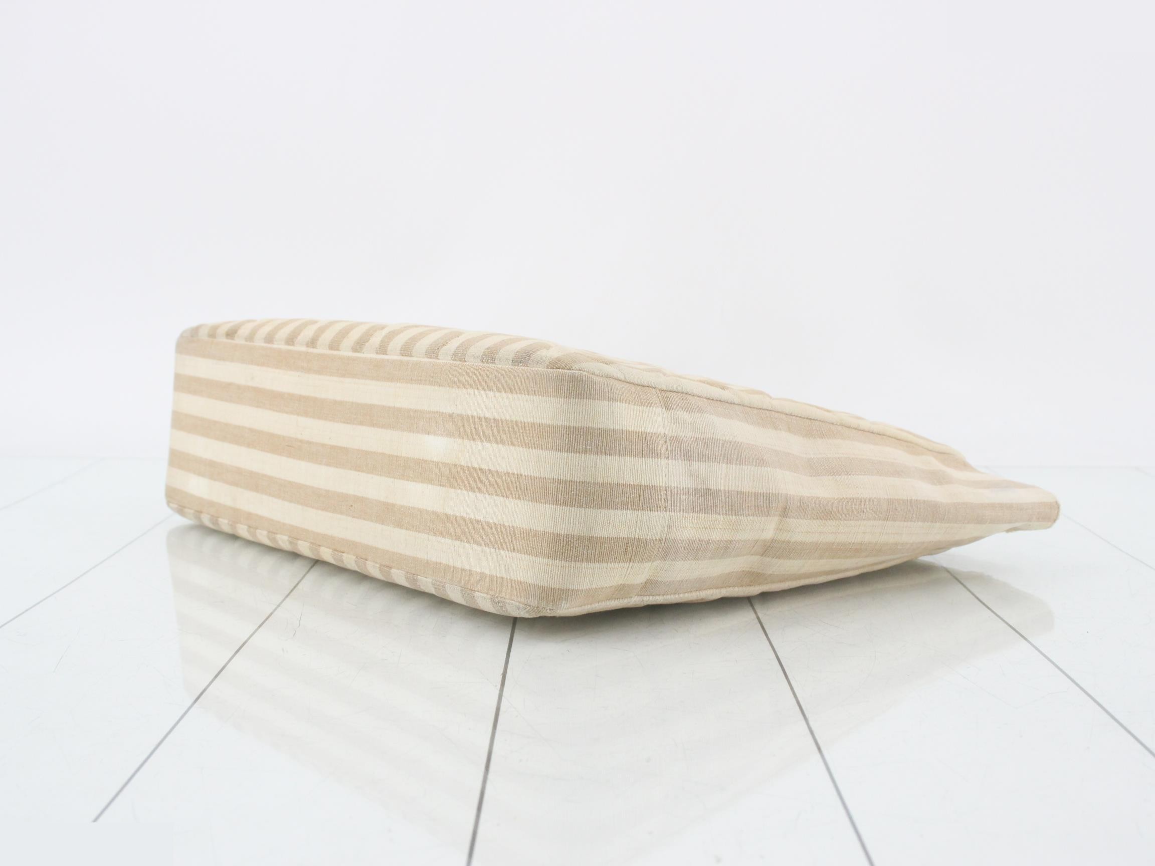 Striped tote bag, shoulder bag, chain strap, beige canvas. — view 6
