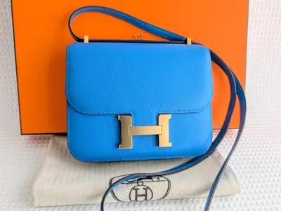 Constance Mini Blue Mykonos Gold Hardware C Stamp Shoulder Bag