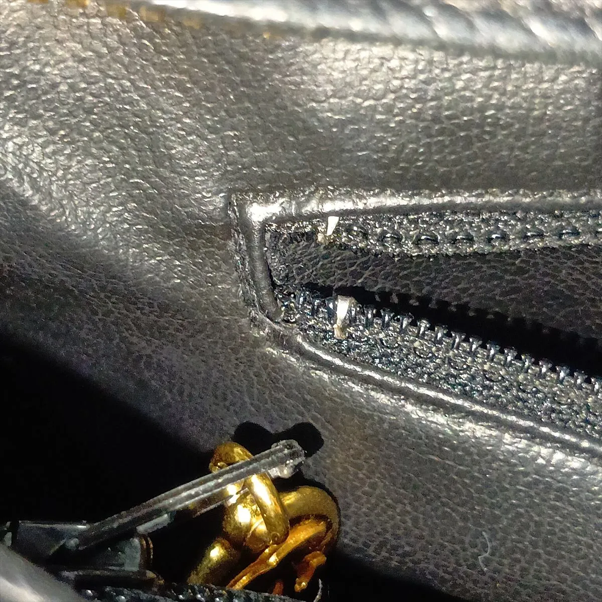 Triple Coco Caviar Skin Chain Shoulder Bag, Black with Gold Hardware — view 14