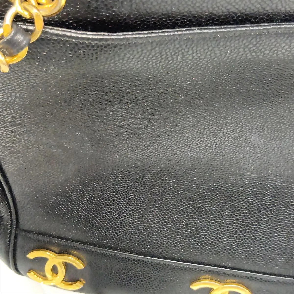 Triple Coco Caviar Skin Chain Shoulder Bag, Black with Gold Hardware — view 15