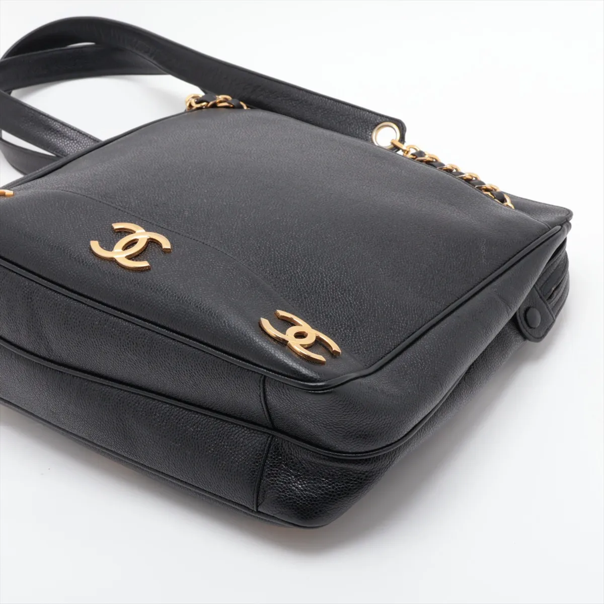 Triple Coco Caviar Skin Chain Shoulder Bag, Black with Gold Hardware — view 3