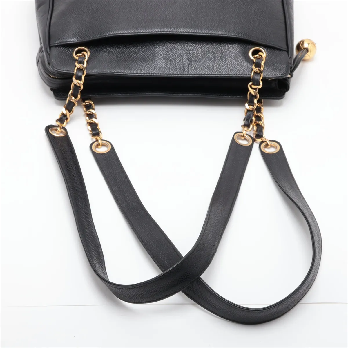Triple Coco Caviar Skin Chain Shoulder Bag, Black with Gold Hardware — view 5