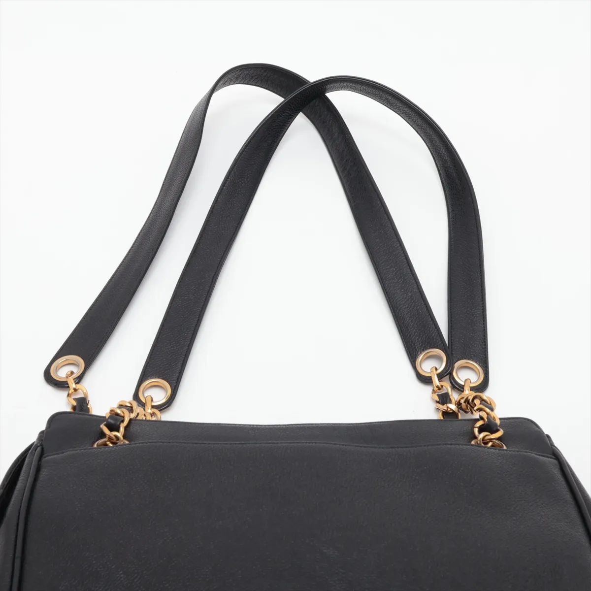Triple Coco Caviar Skin Chain Shoulder Bag, Black with Gold Hardware — view 6