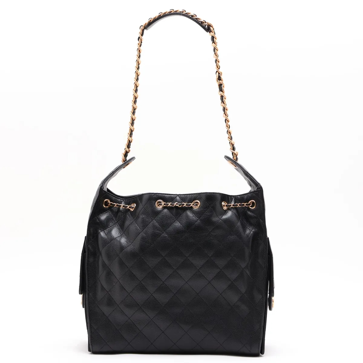 [Individually packaged] Chanel 25 Medium Caviar Skin Chain Shoulder Bag, Black with Gold Hardware, X78XHE01, Random Plate, AS5293 — view 2