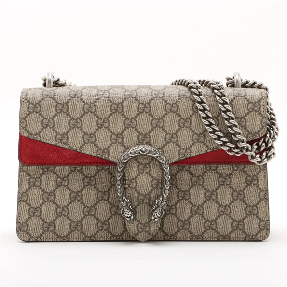 GG Supreme Dionysus PVC x Suede Chain Shoulder Bag Beige x Red 400249