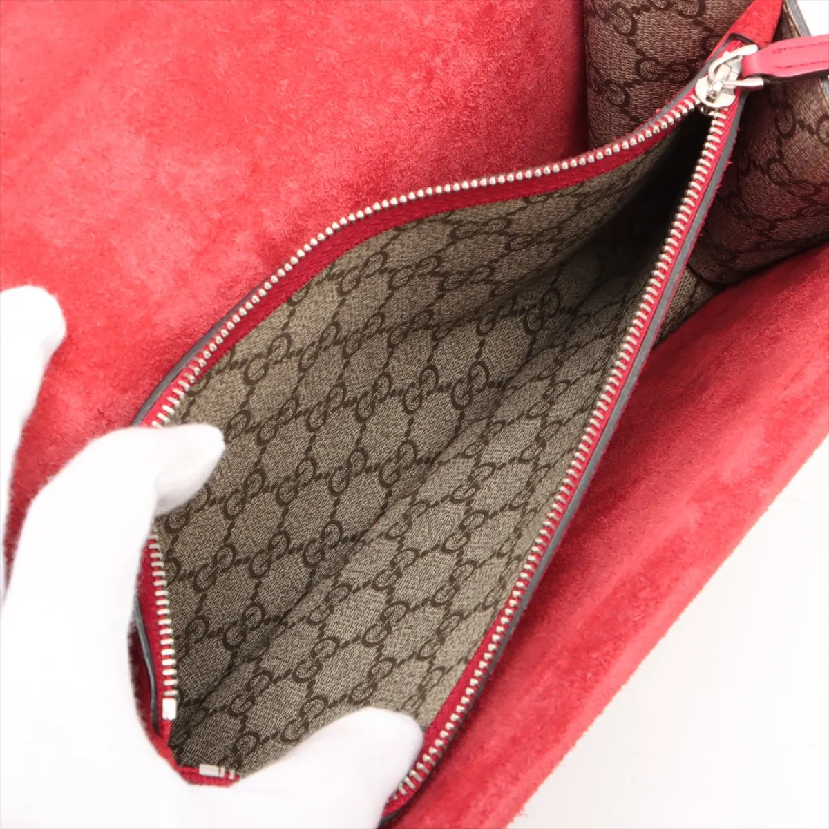 GG Supreme Dionysus PVC x Suede Chain Shoulder Bag Beige x Red 400249 — view 8