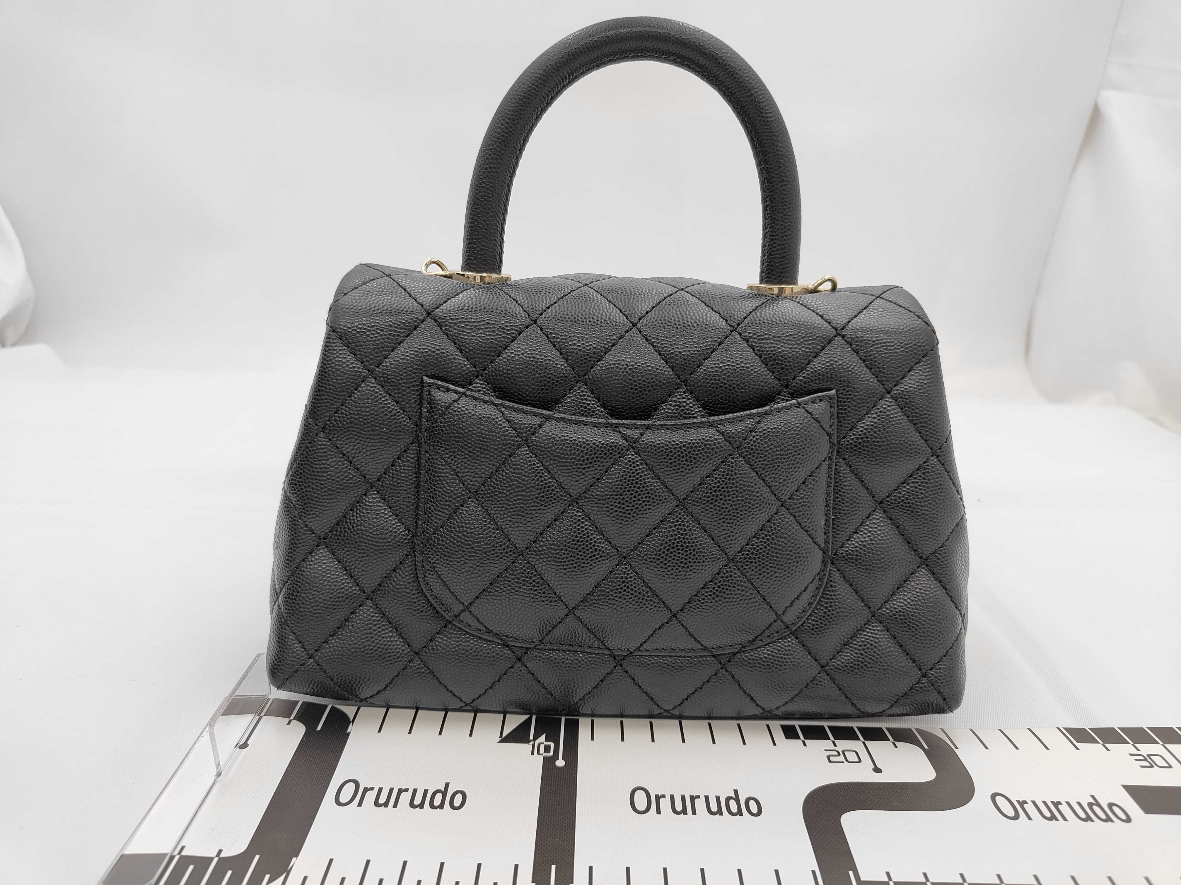 Caviar Skin Coco Handle 2-Way Bag with Strap, Black, Serial Number 31 Series Handbag — view 2