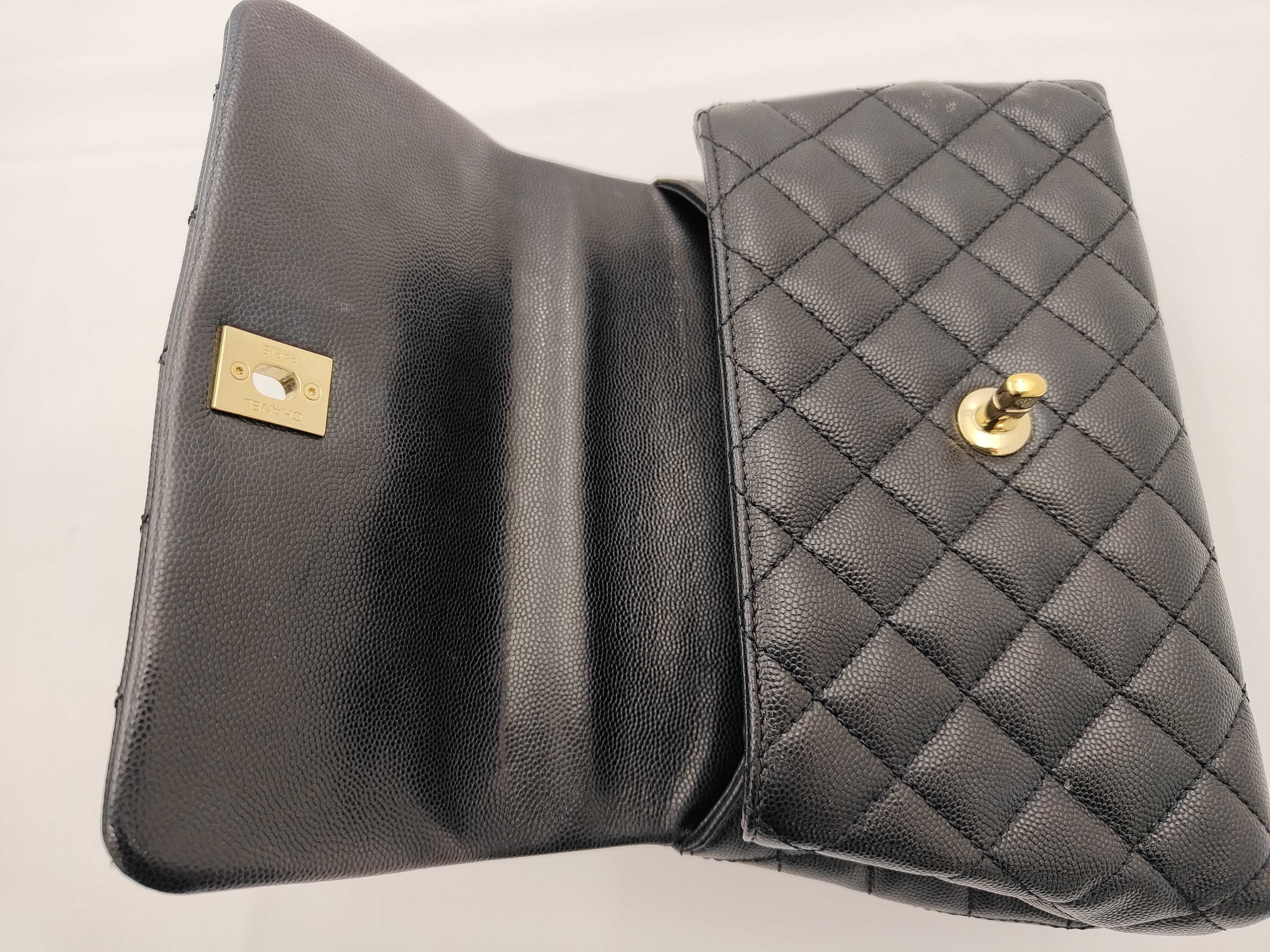 Caviar Skin Coco Handle 2-Way Bag with Strap, Black, Serial Number 31 Series Handbag — view 13