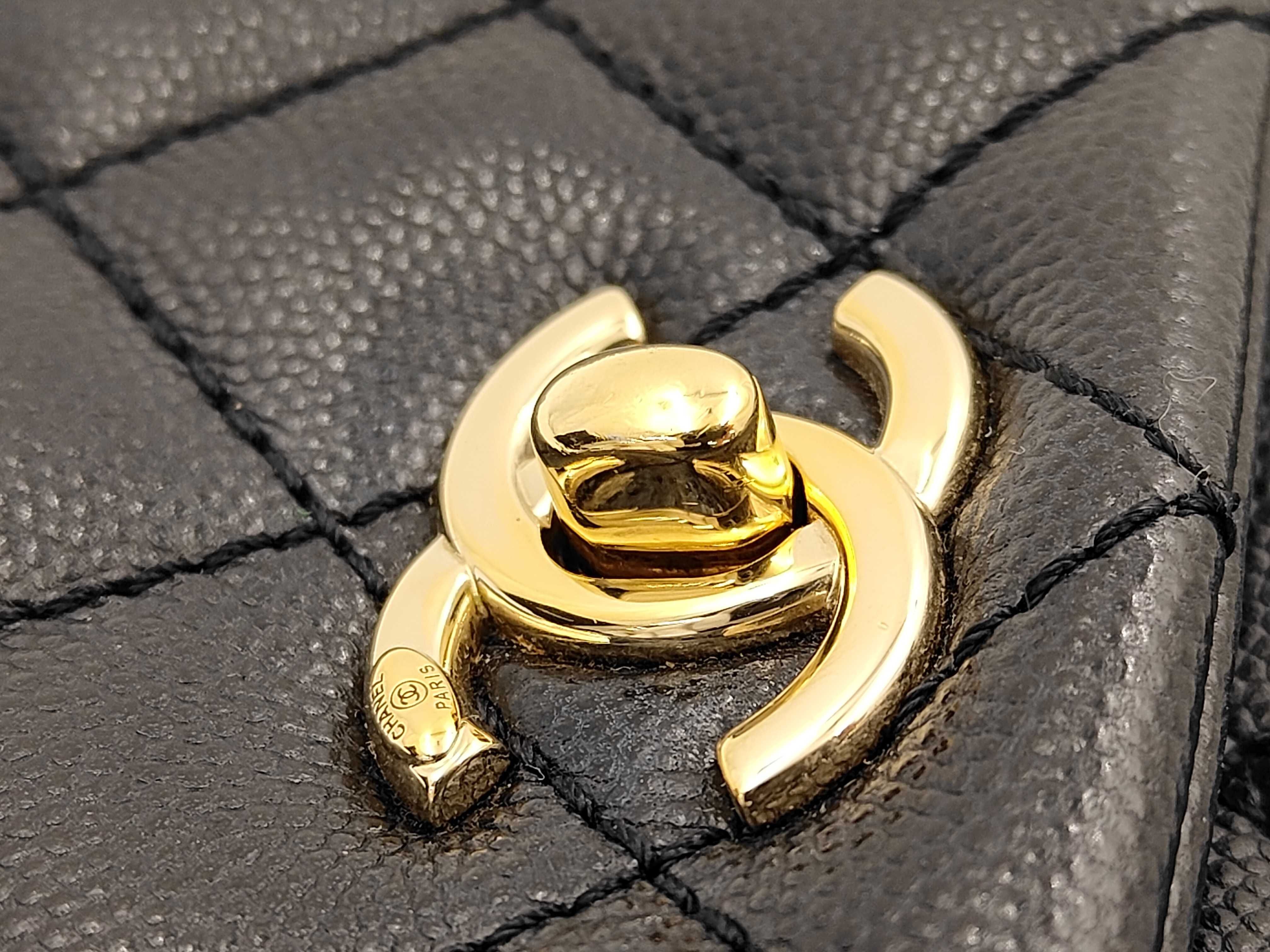 Caviar Skin Coco Handle 2-Way Bag with Strap, Black, Serial Number 31 Series Handbag — view 14