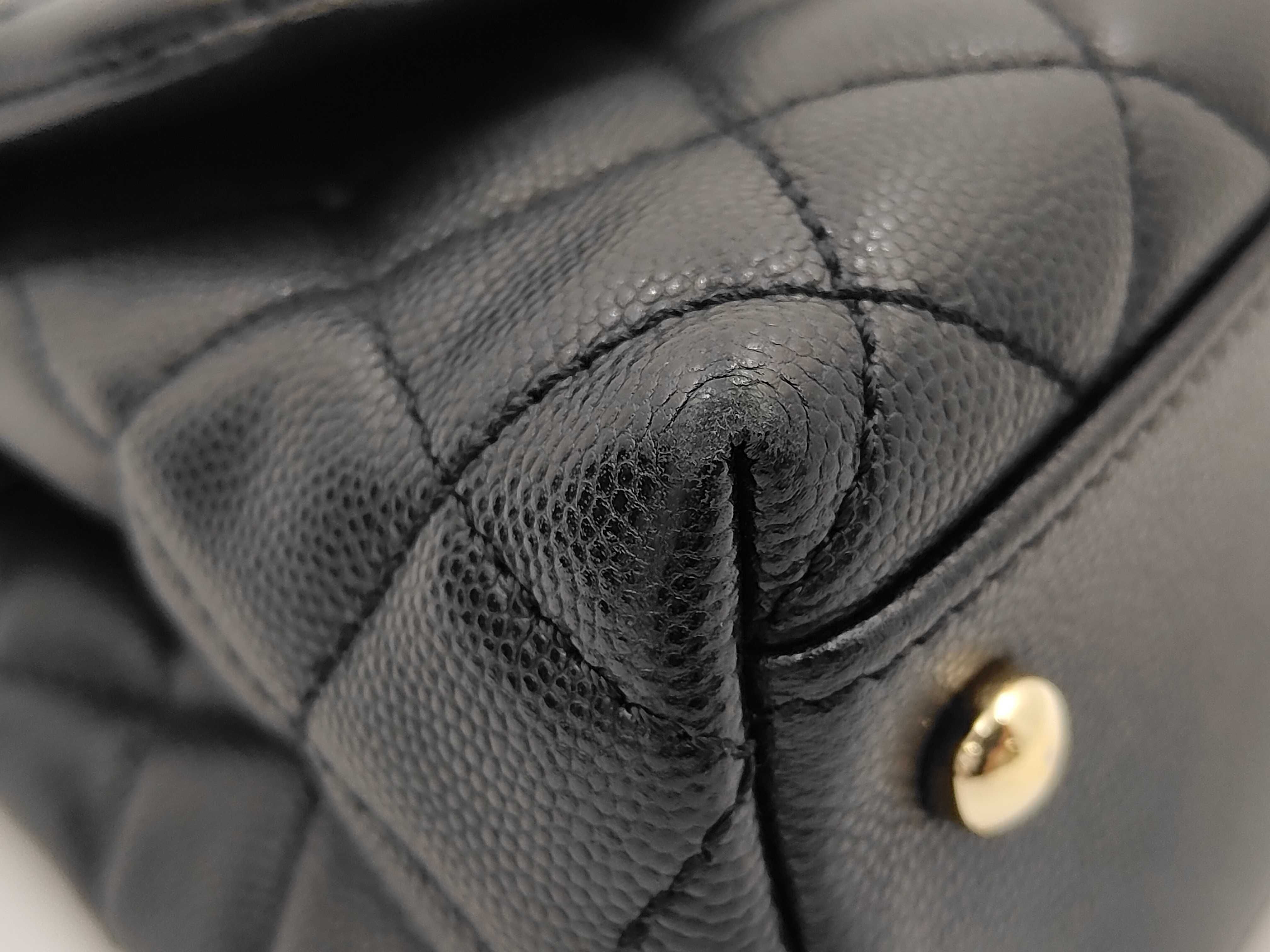 Caviar Skin Coco Handle 2-Way Bag with Strap, Black, Serial Number 31 Series Handbag — view 6