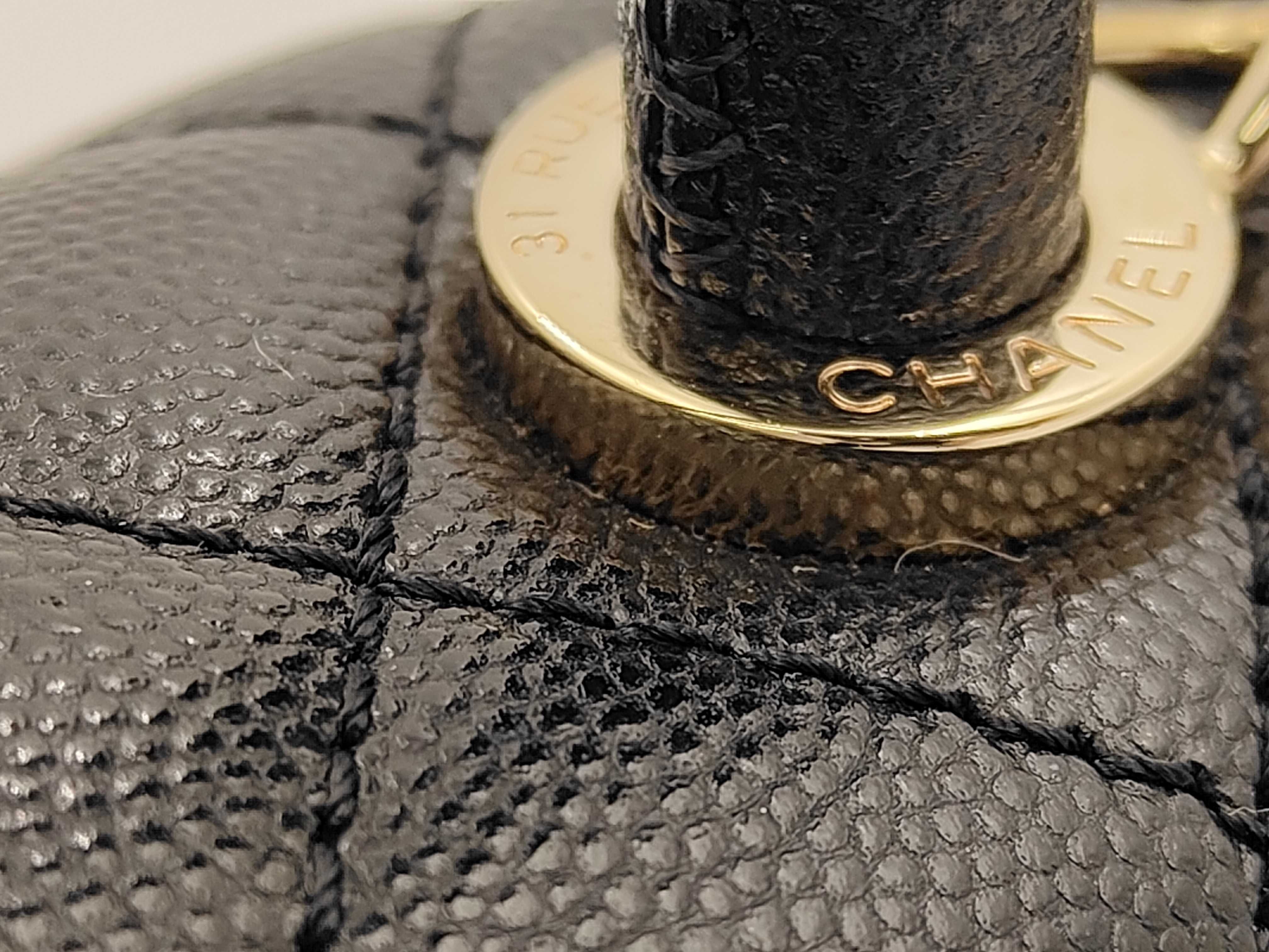 Caviar Skin Coco Handle 2-Way Bag with Strap, Black, Serial Number 31 Series Handbag — view 7