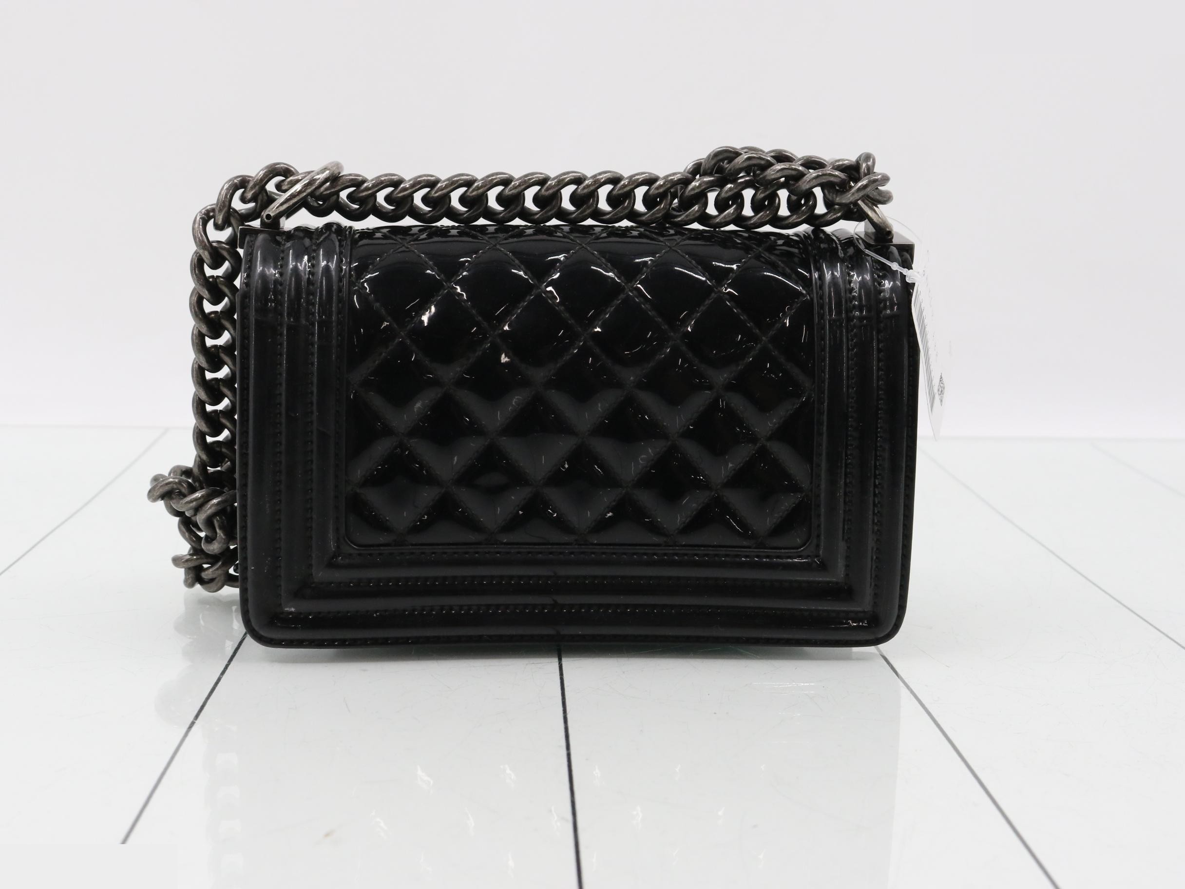 Boy Chanel Enamel Chain Shoulder Bag, Black — view 2