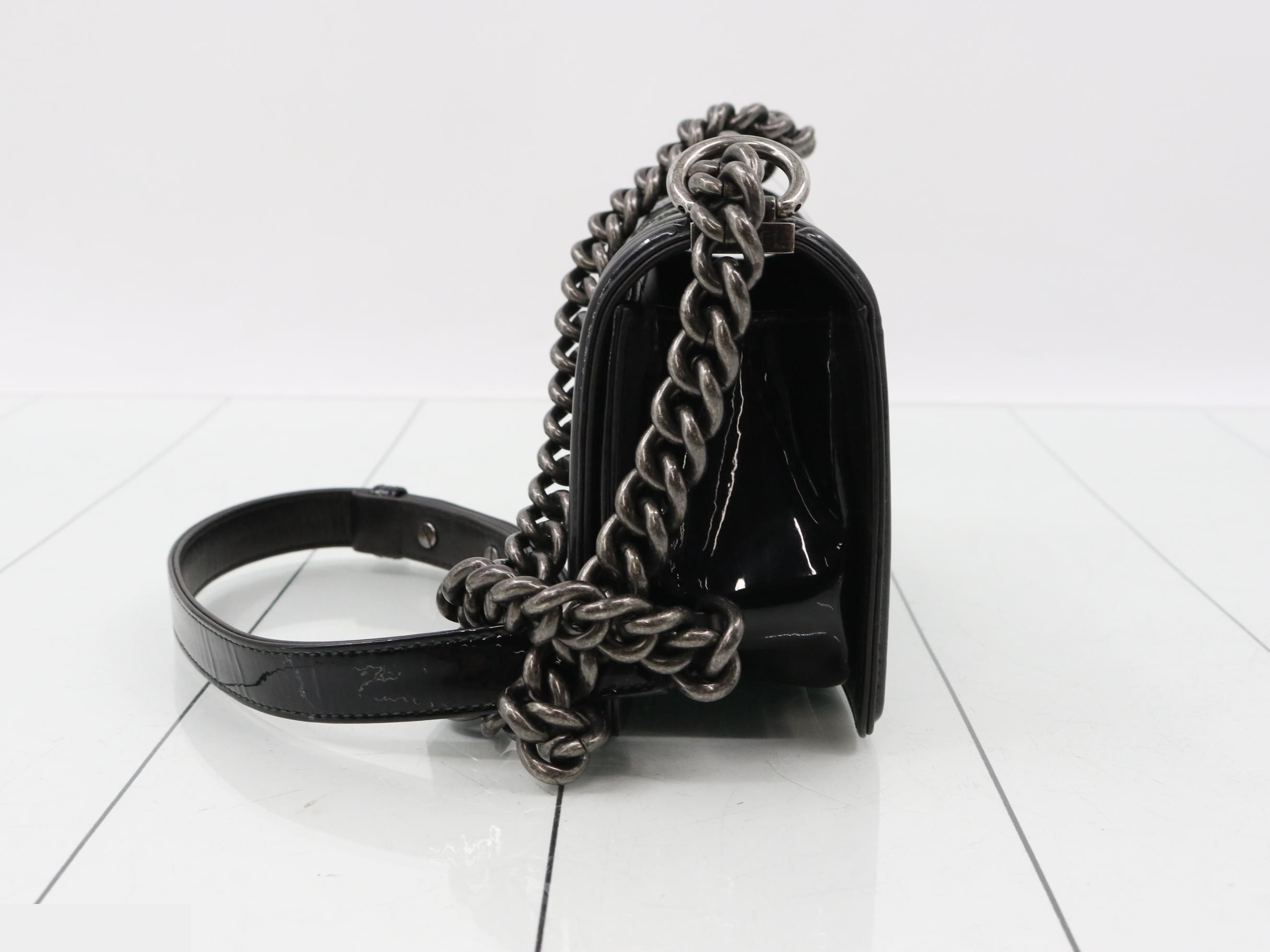 Boy Chanel Enamel Chain Shoulder Bag, Black — view 3