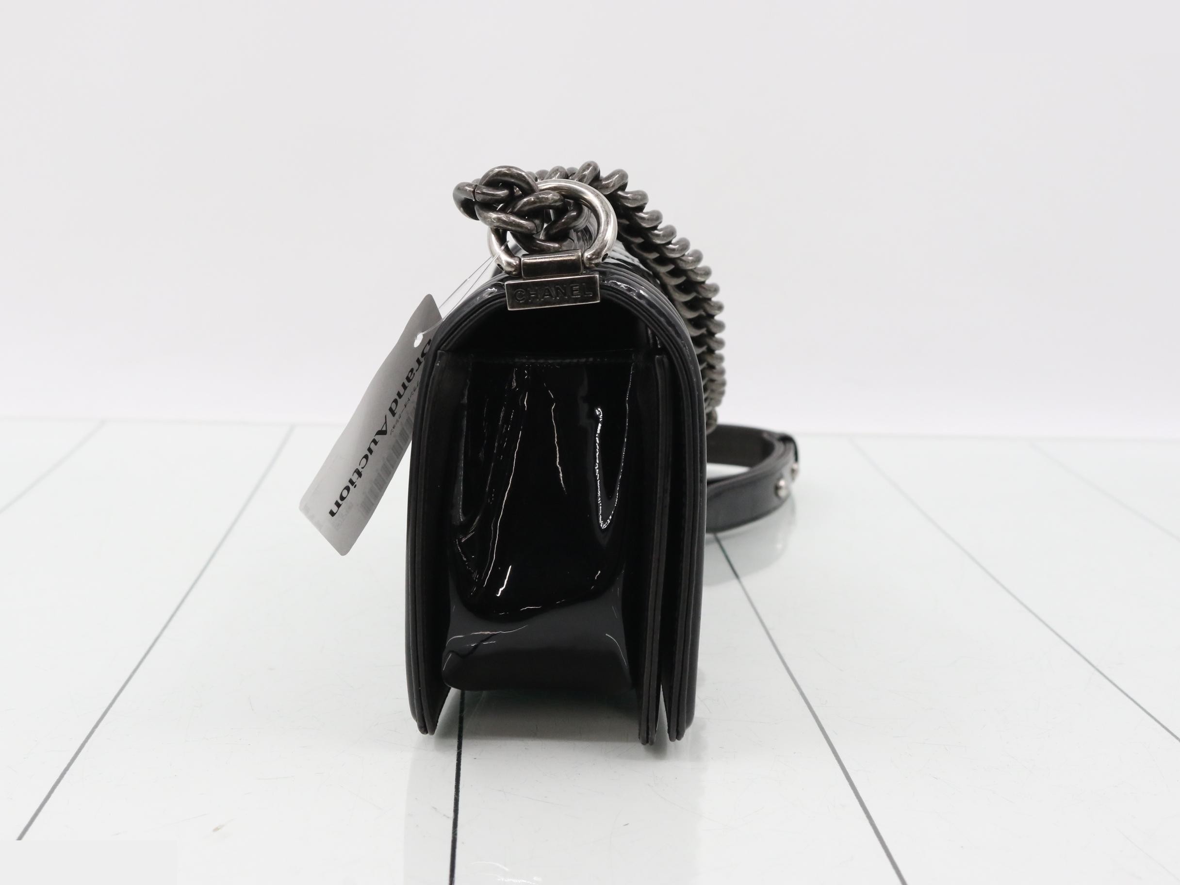 Boy Chanel Enamel Chain Shoulder Bag, Black — view 4