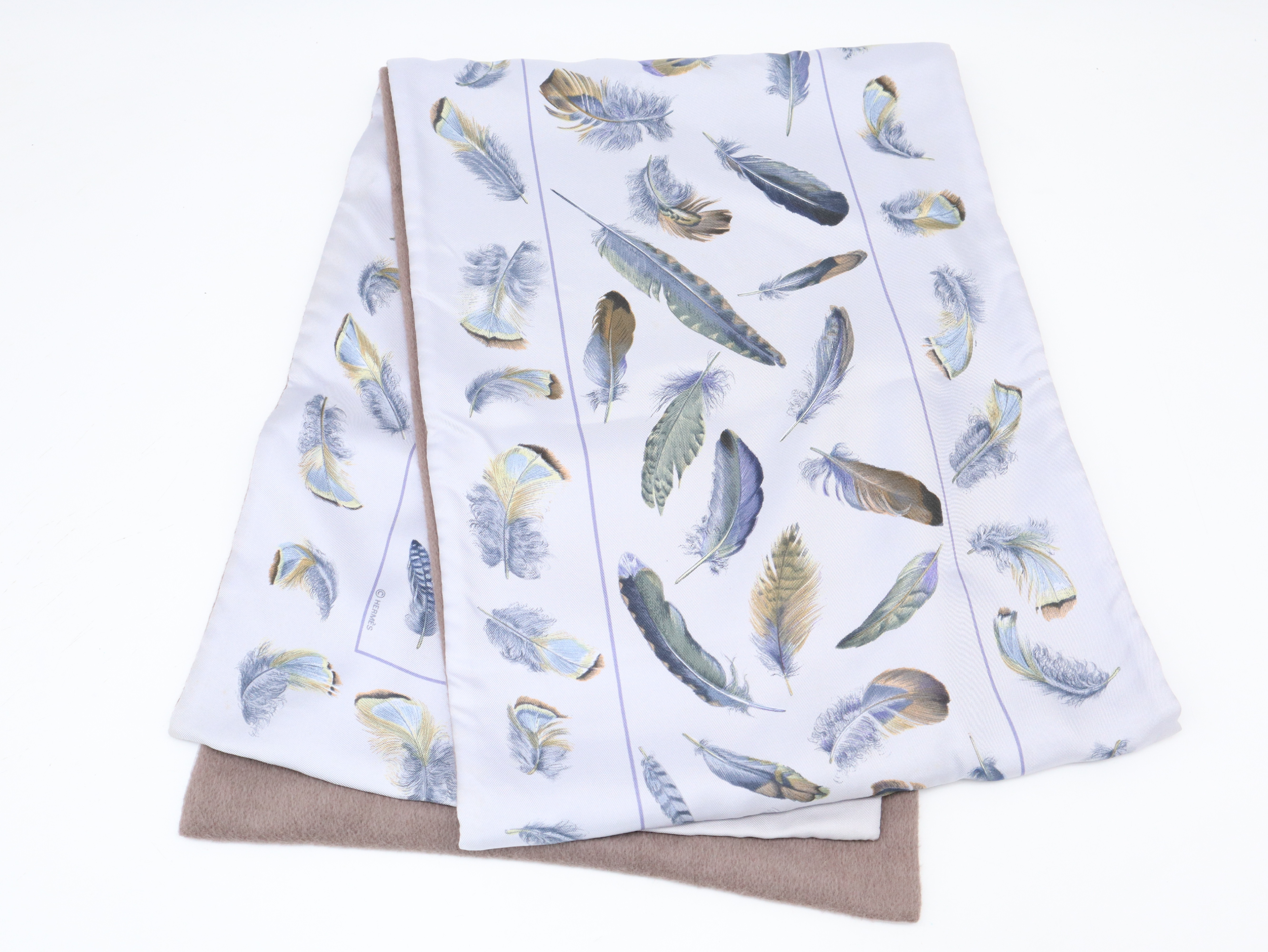 Silk/Angora Feather Reversible Stole/Scarf, Blue, Other Accessories — view 2